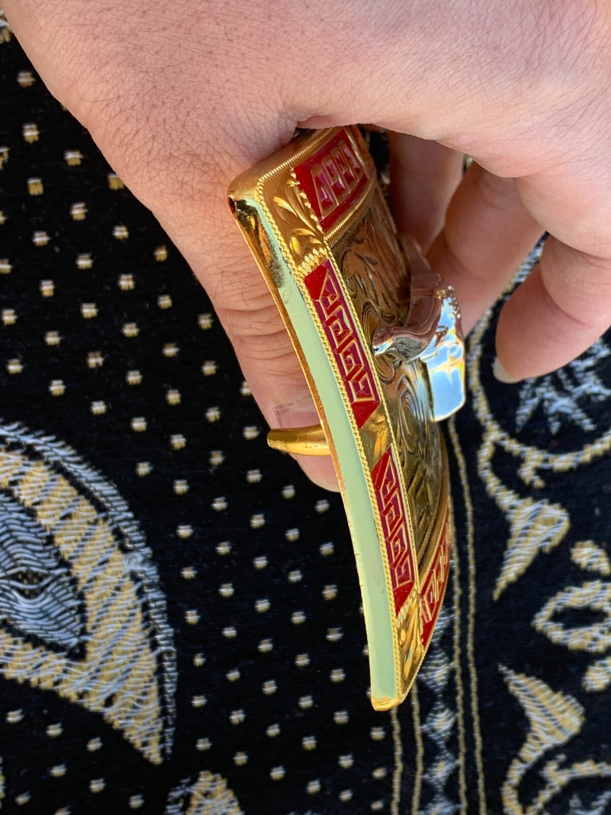 Western Buckle Gold Red Silver Longhorn Cowboy 2 »Buckle Hebilla Vaquero Toro