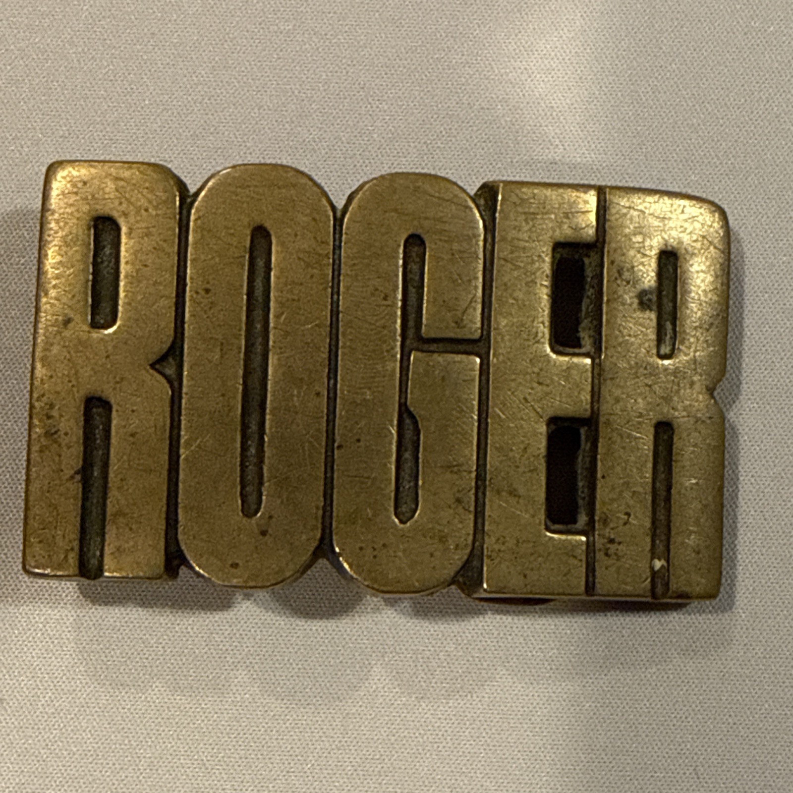 Vintage Belt Buckle ROGER Brass Large