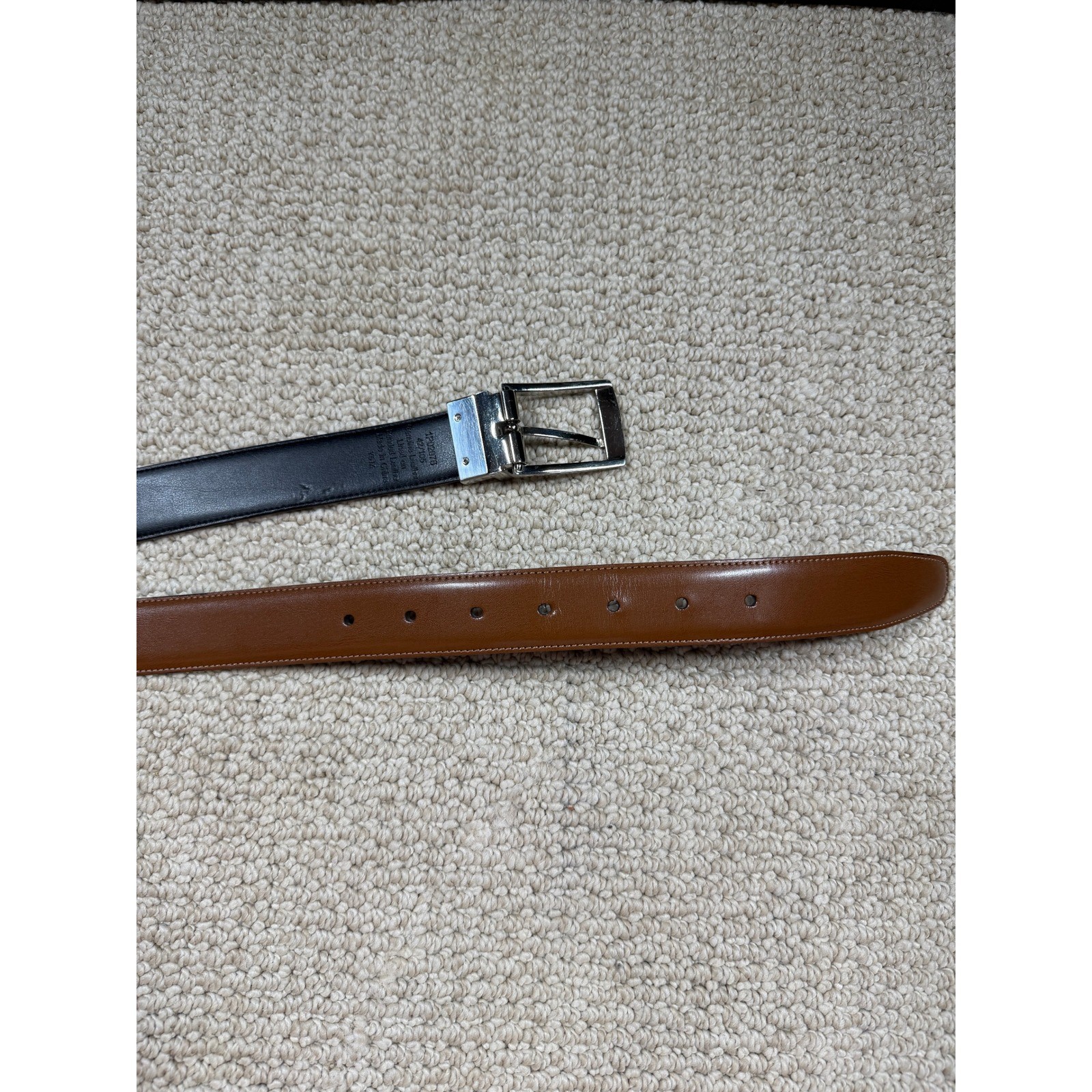 Perry Ellis Reversible Leather Belt Brown Black Silver Buckle Mens 42
