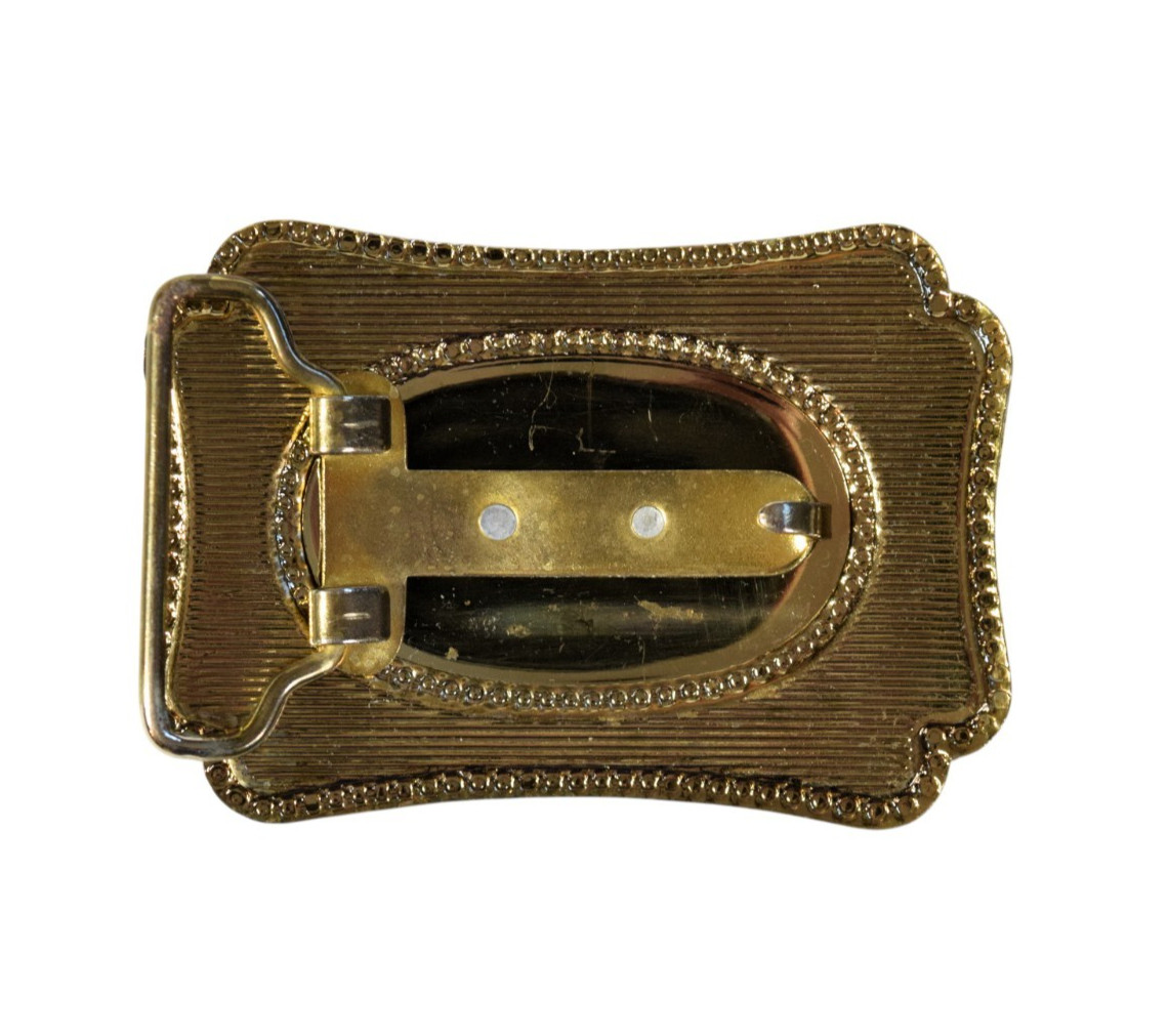 Vintage Two Tone Western Covered Wagon Belt Buckle Gold Silver Tone 1970s