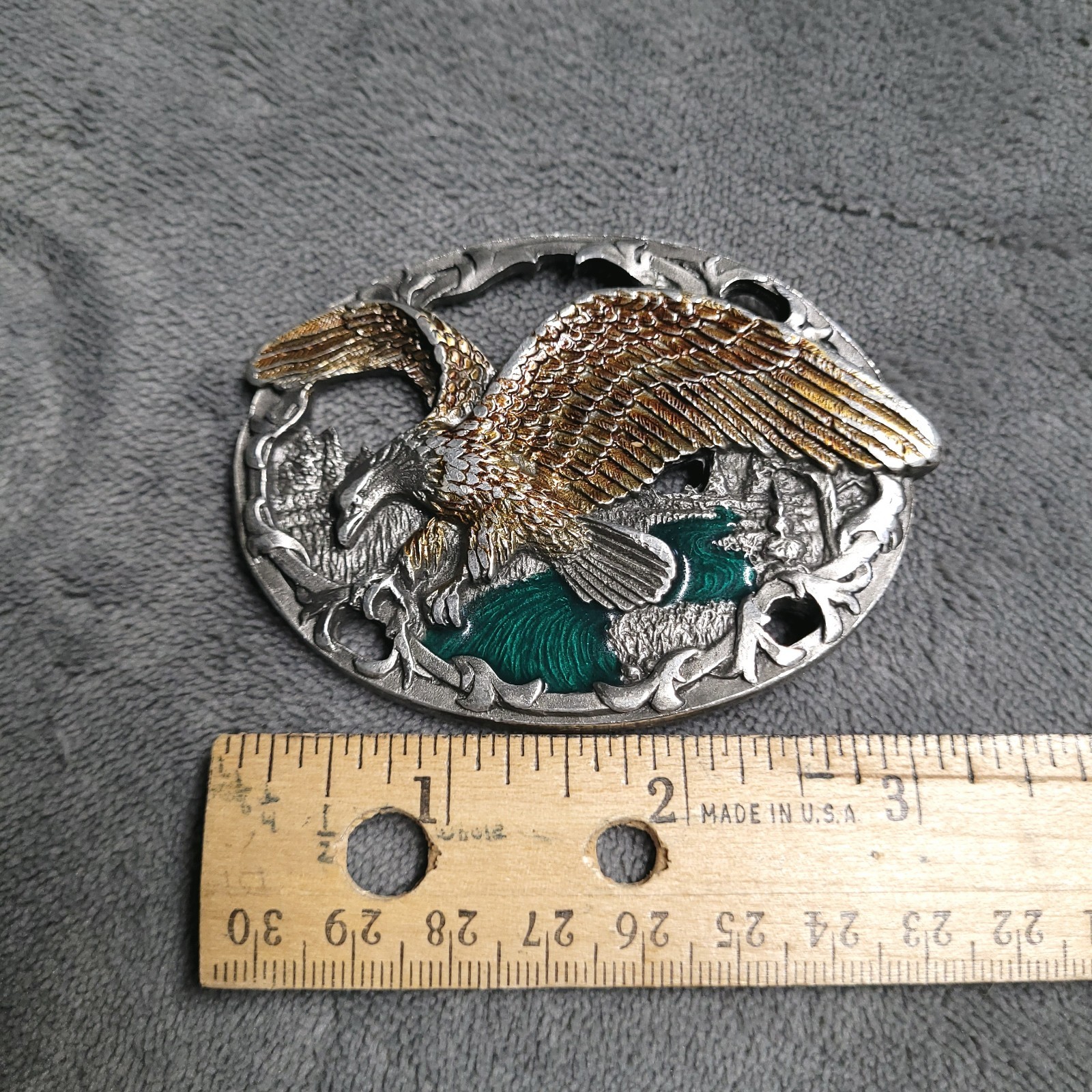 C & J VTG 90s Flying Eagle Belt Buckle Enamel Glaze USA Made 1541