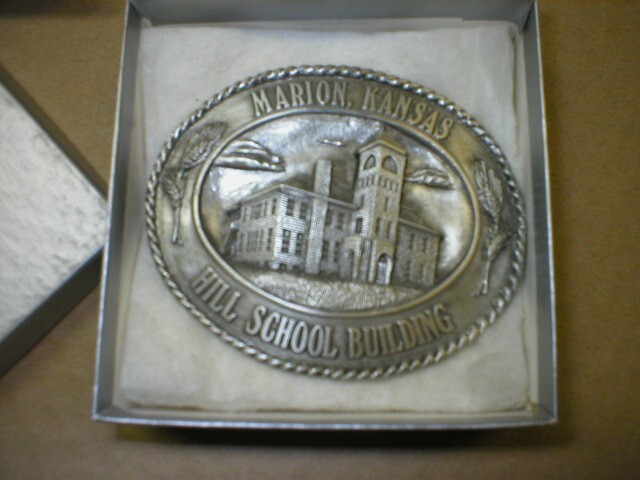 2 Vintage Belt Buckles, Marion, Kansas, County Courthouse/Hill School Building