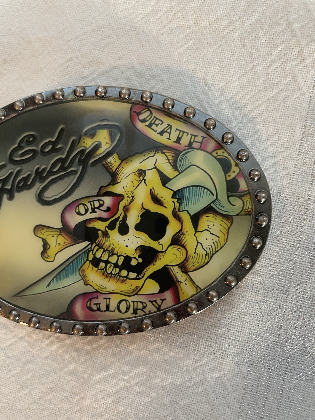 Ed Hardy Skull Belt Buckle Death Or Glory Glossy With Metal Trim
