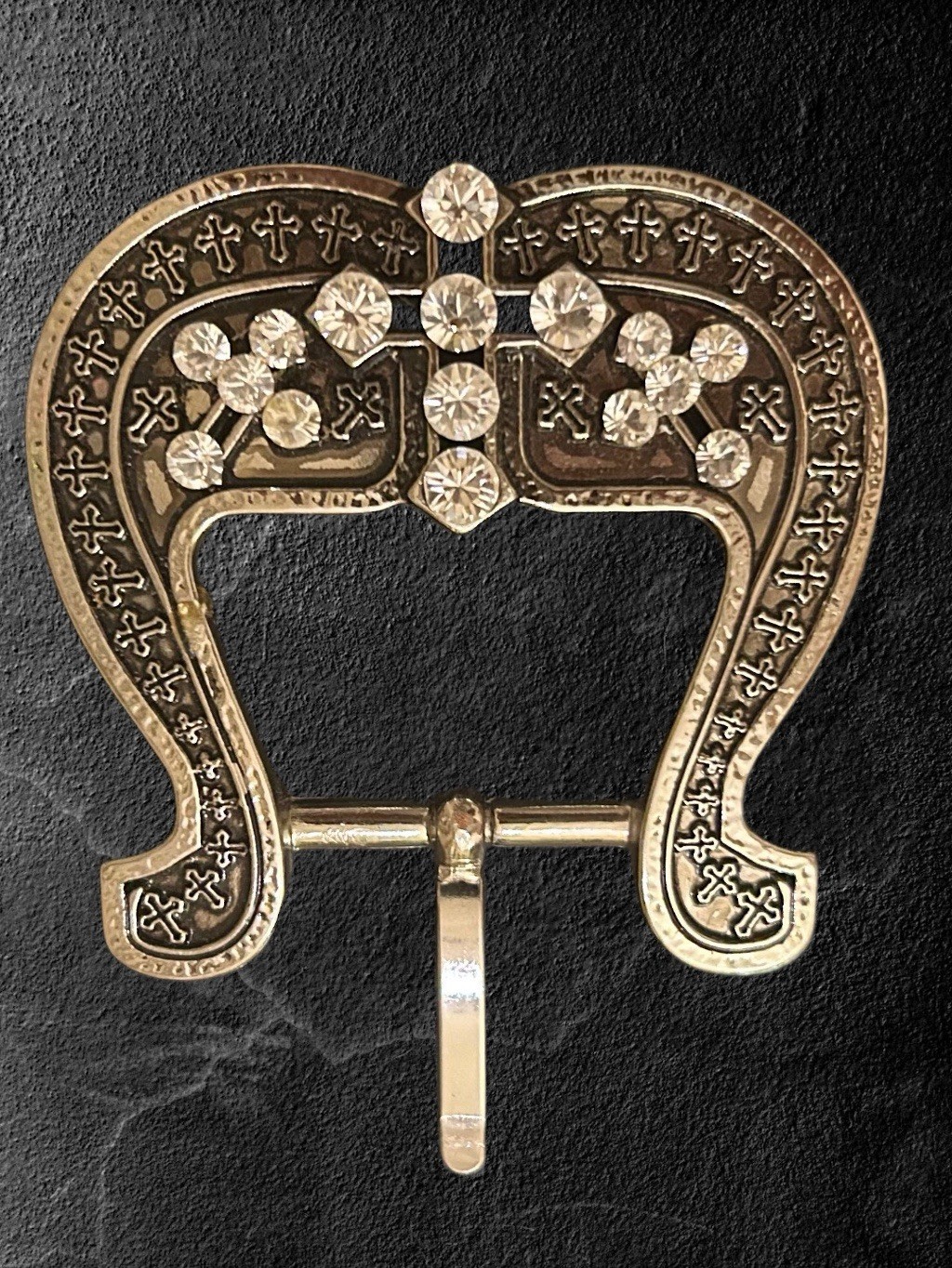 Western 3 Pcs 1” Wide Leather Belt Buckle Set With Cross & Crystals