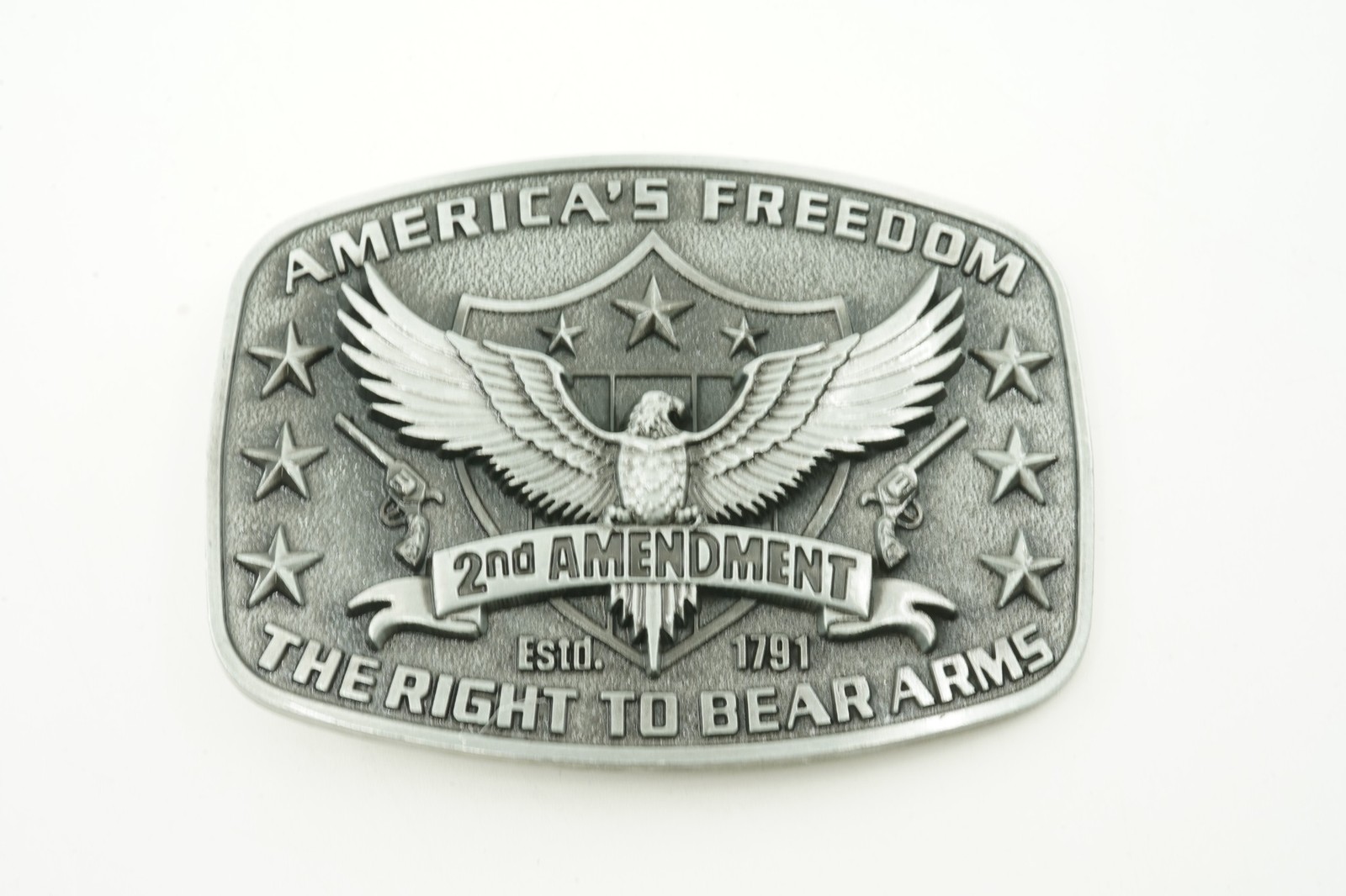 American&rsquo;s Freedom 2nd Amendment Right to Bear Arms Silver Metal Belt Buckle