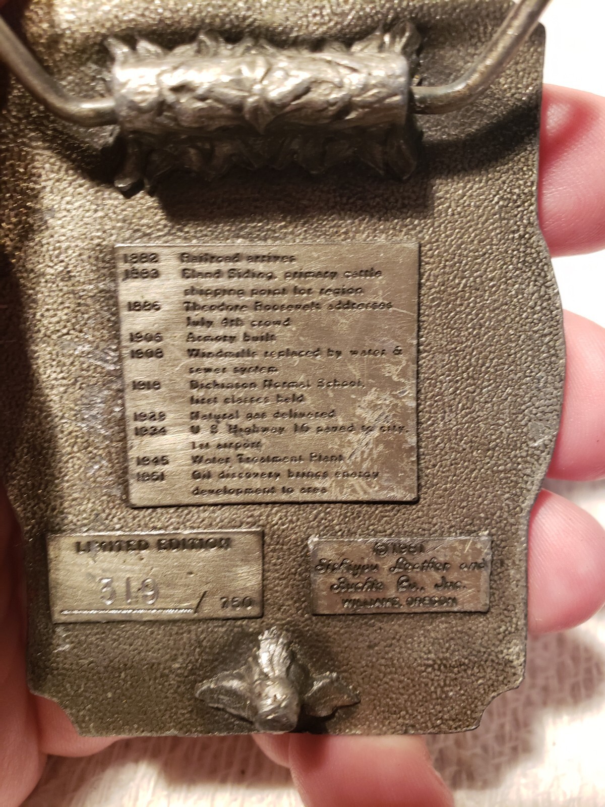 Limited Edition 319 Of 750 Dickinson North Dakota Centennial belt buckle 1981