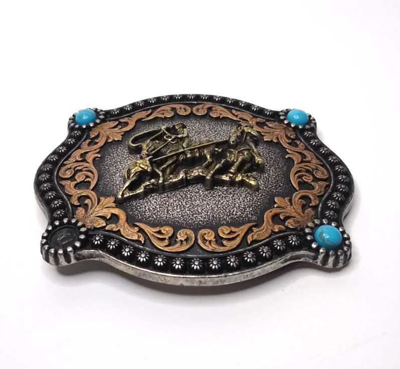 Nocona Rectangle Team Roping Roper Western Cowboy Rodeo Belt Buckle 37022