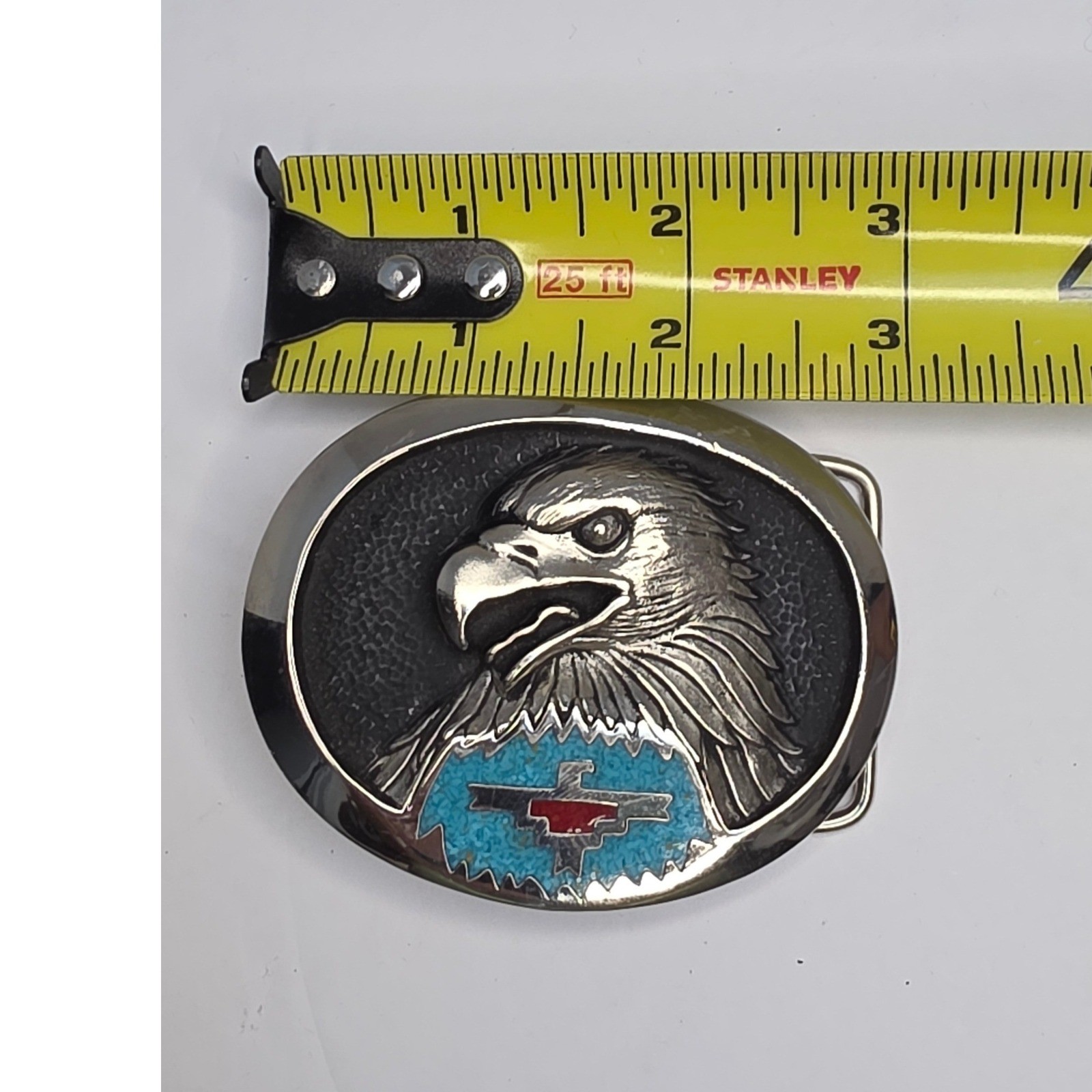 Vintage G&S 2000 Eagle Belt Buckle Southwestern Turquoise Thunderbird Pewter