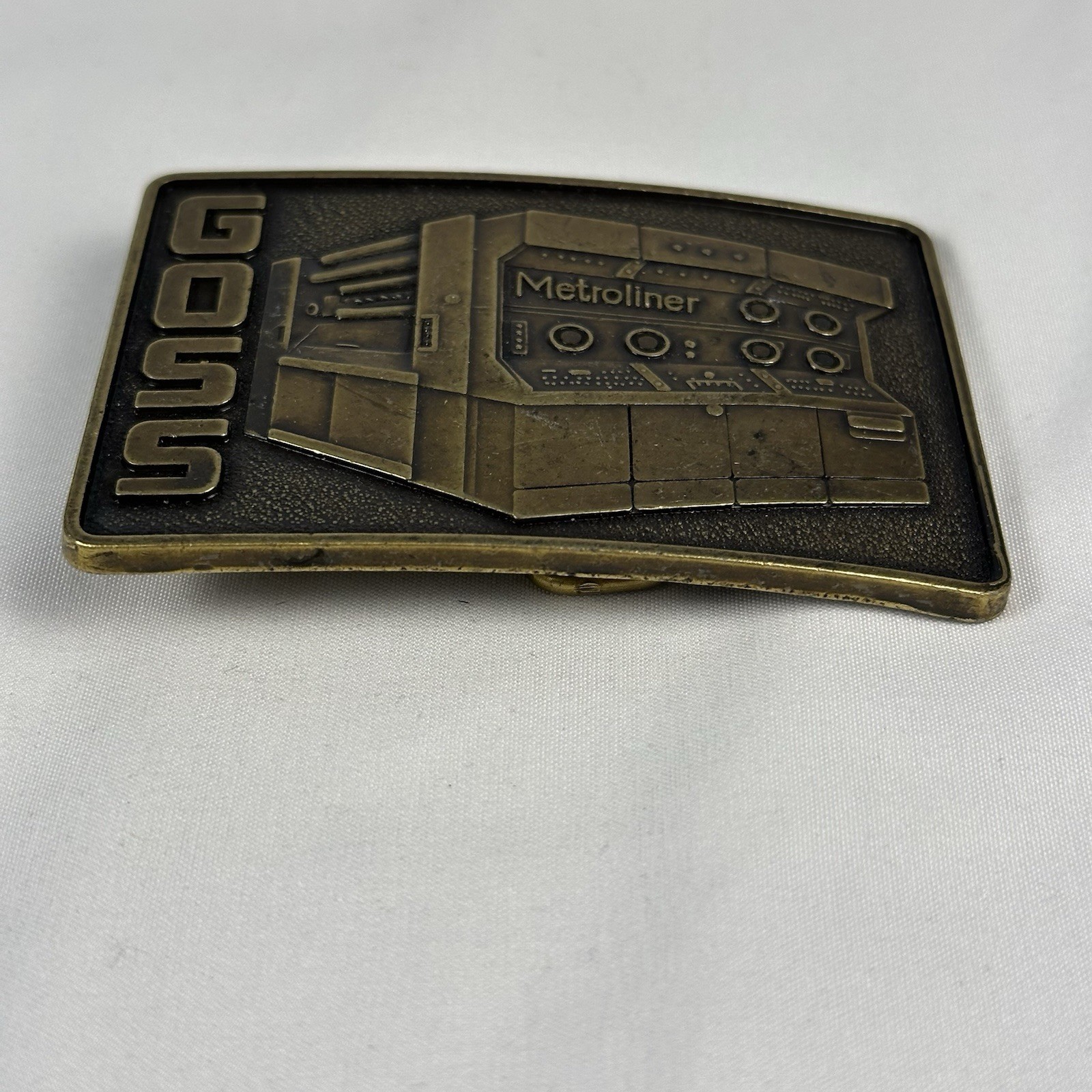 Vintage Rockwell Goss Metroliner Belt Buckle Brass Printing Press Industrial