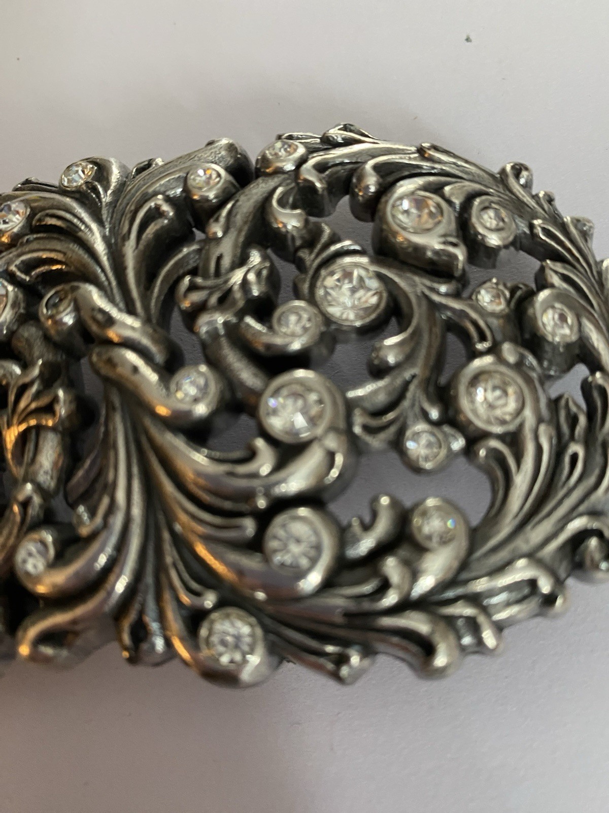 Metal Belt Buckle By Justin Boots Silver Color With Rhinestones 2.25×4