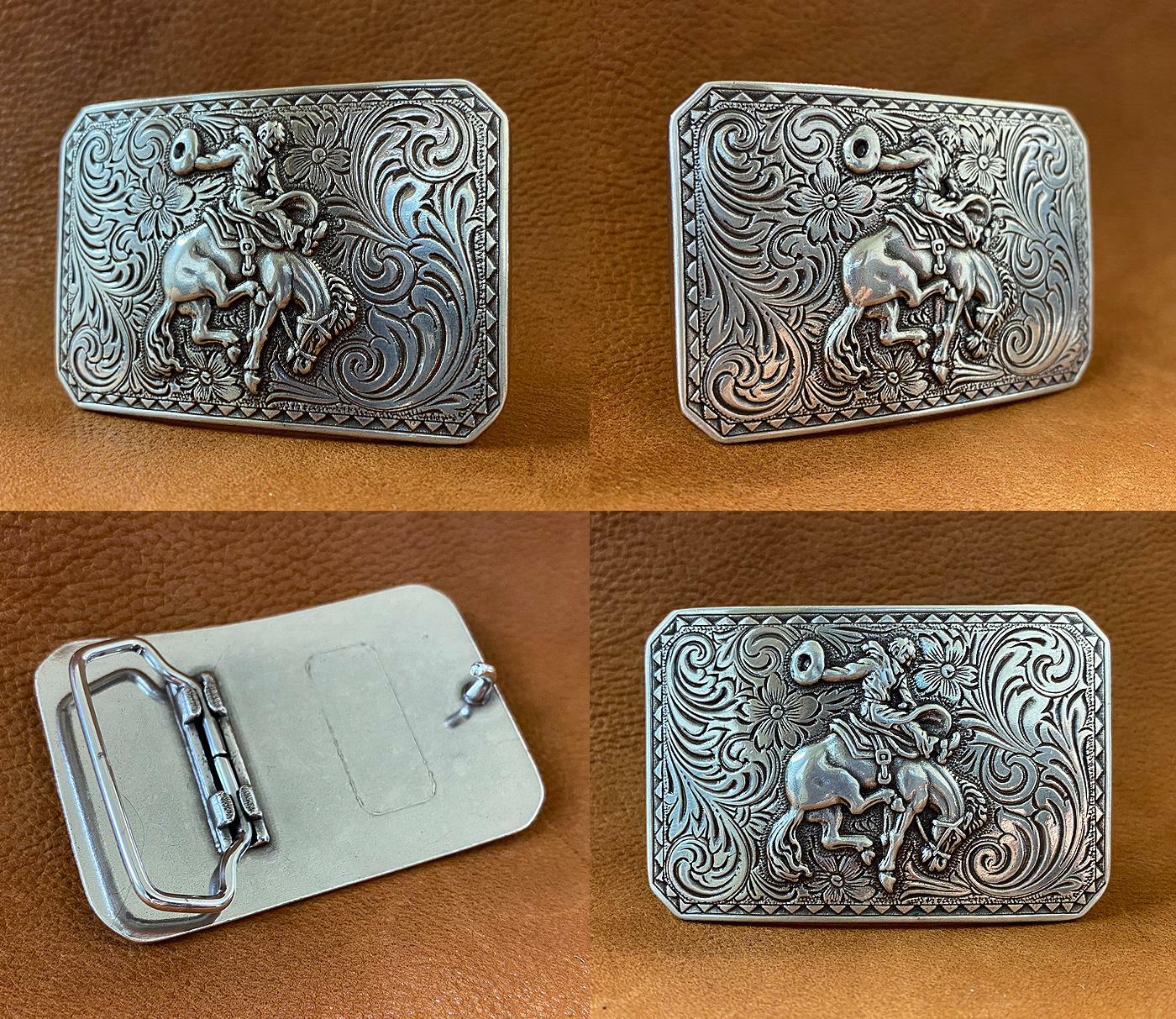 Antique Silver Bronco Rider Cowboy Belt Buckle Fits 1-1/2&Prime;(38mm) Wide Belt