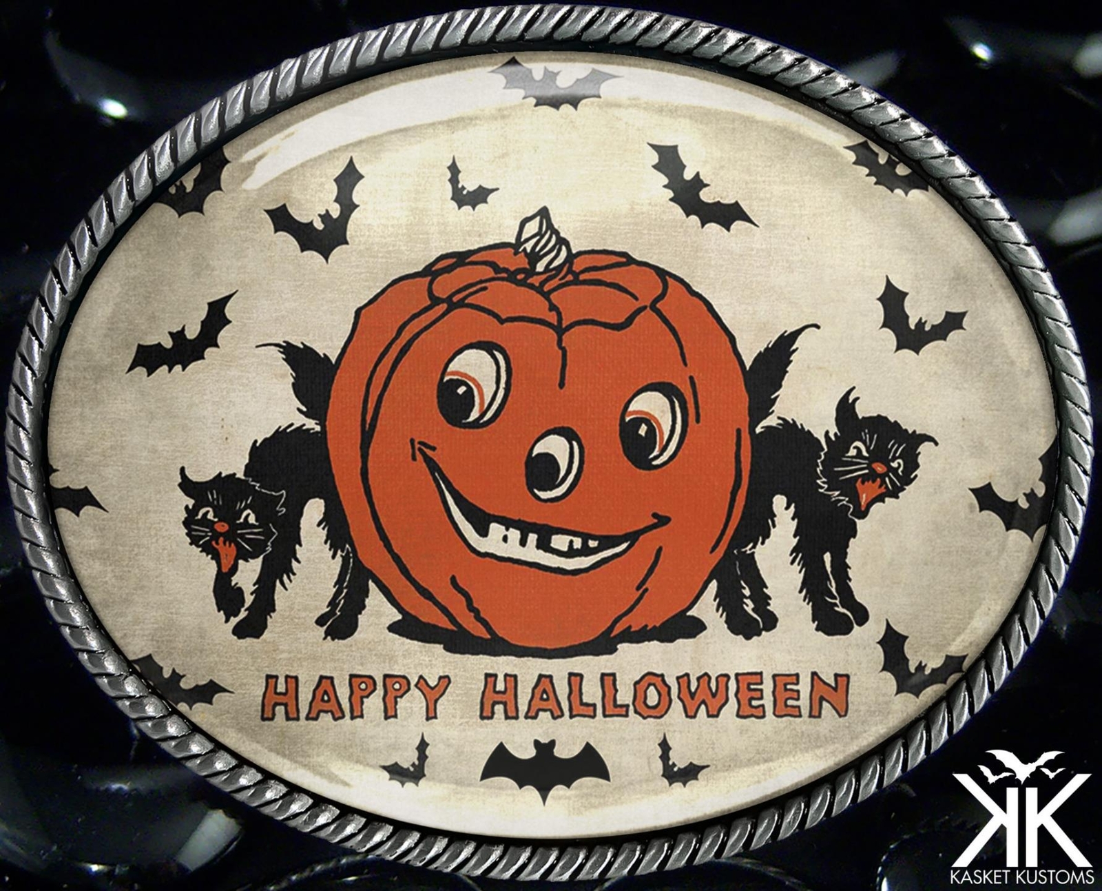 Jack-O-Lantern Belt Buckle – Vintage Halloween Art Handmade Oval Buckle – 808
