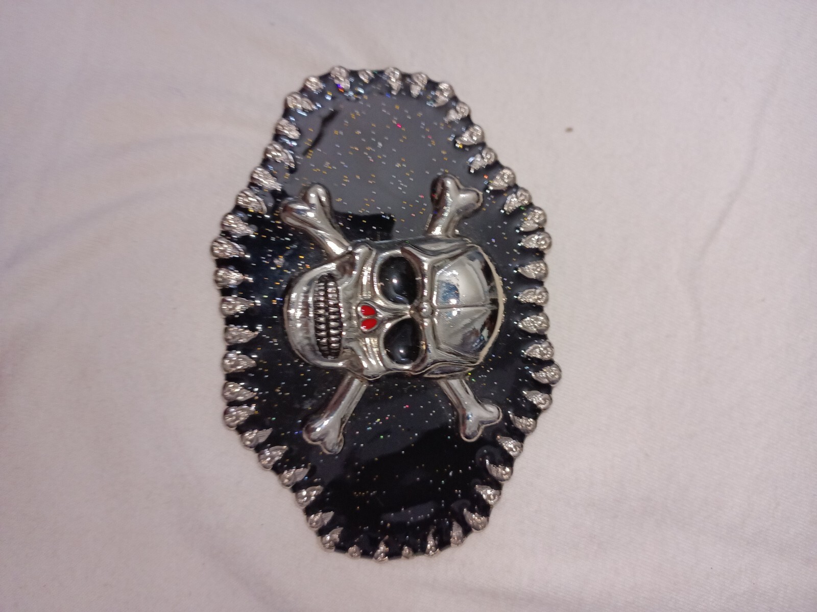 Large Skull And Bones Belt Buckle Silver Chrome Black