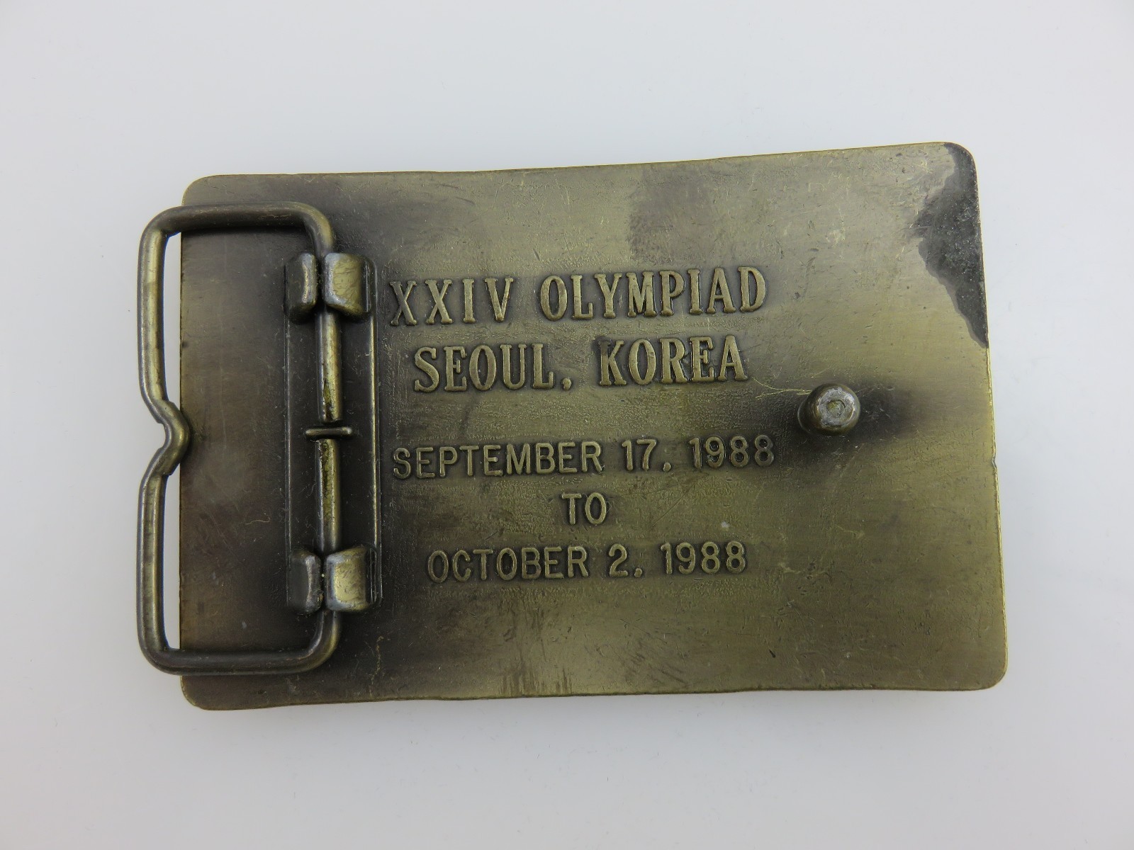 US Olympic Shooting Team Official Sponsor Belt Buckle Brass 1988 Seoul Korea