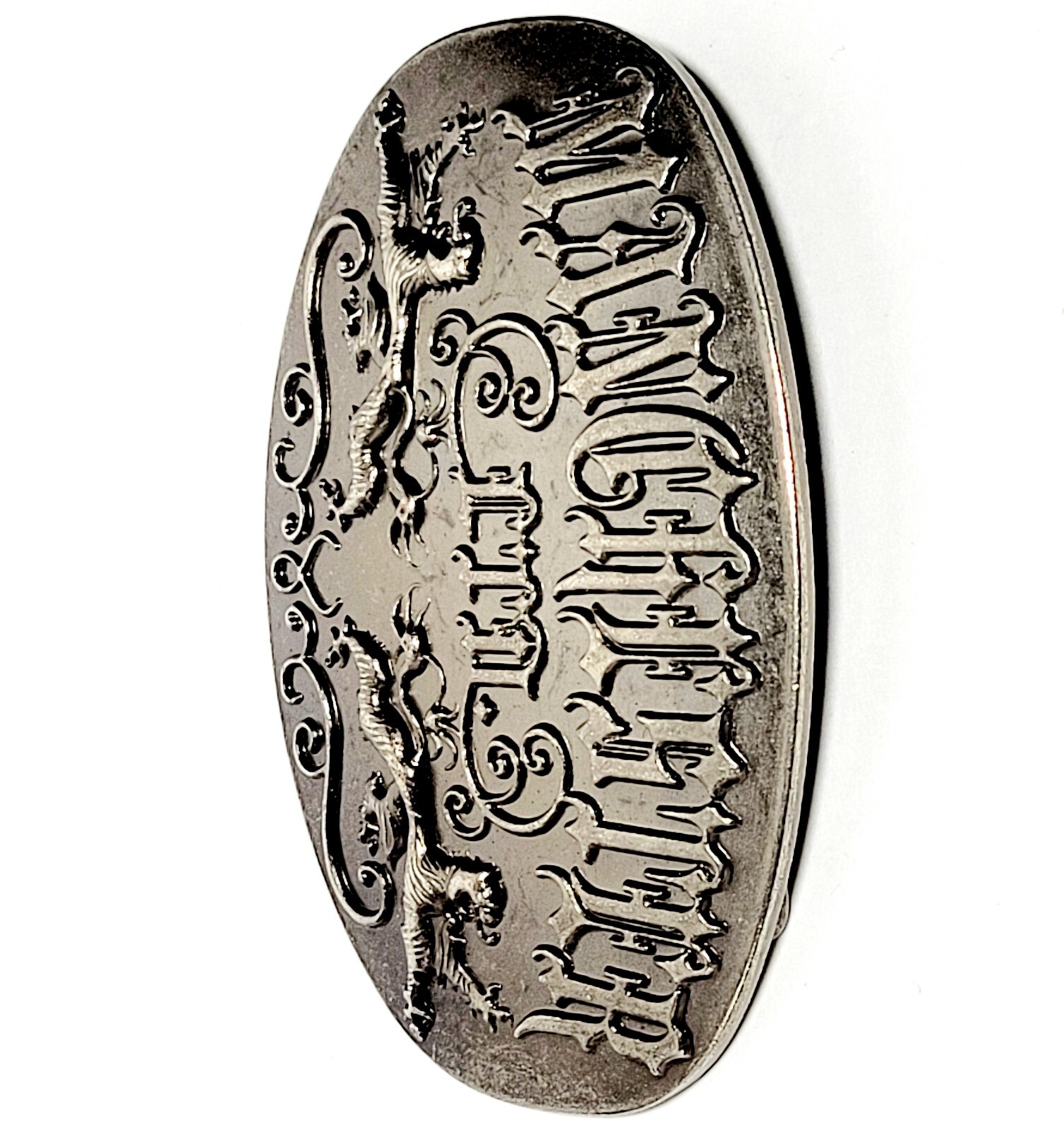 MANCHESTER LTD VTG FORGED BELT BUCKLE Lions Crest & Scroll Design 4&Prime;wide VGC!