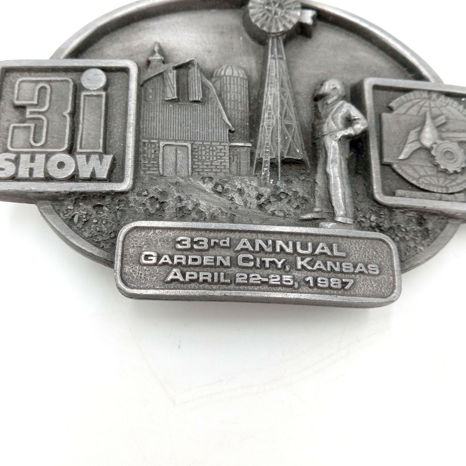1987 Great Bend KS Belt Buckle Windmill Barn Farming Agriculture 3I Kansas