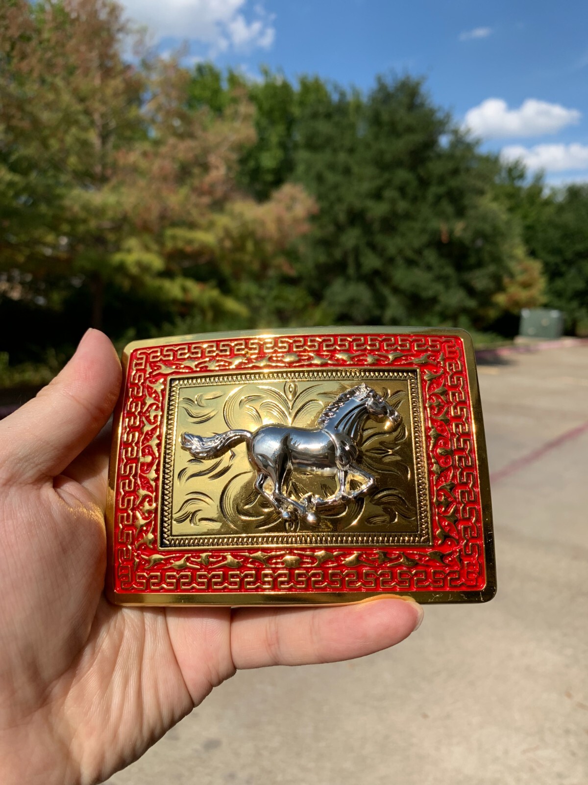 Western Buckle Gold Silver Red Running Horse Cowboy Fit 2 » Hebillas Vaqueras