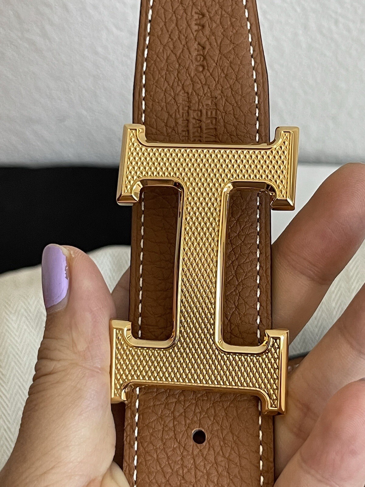 Size 95 NEW HERMÈS H Guillochee Buckle Reversible Noir/Gold Leather Strap 32mm