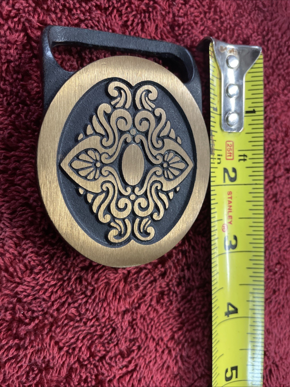 Vintage 1978 Solid Brass Mens Belt Buckle Ornate Scroll Design New Old Stock