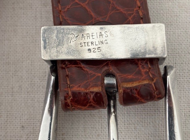 Vintage Pat Areias Sterling Silver Buckle and American Alligator Belt Size 29