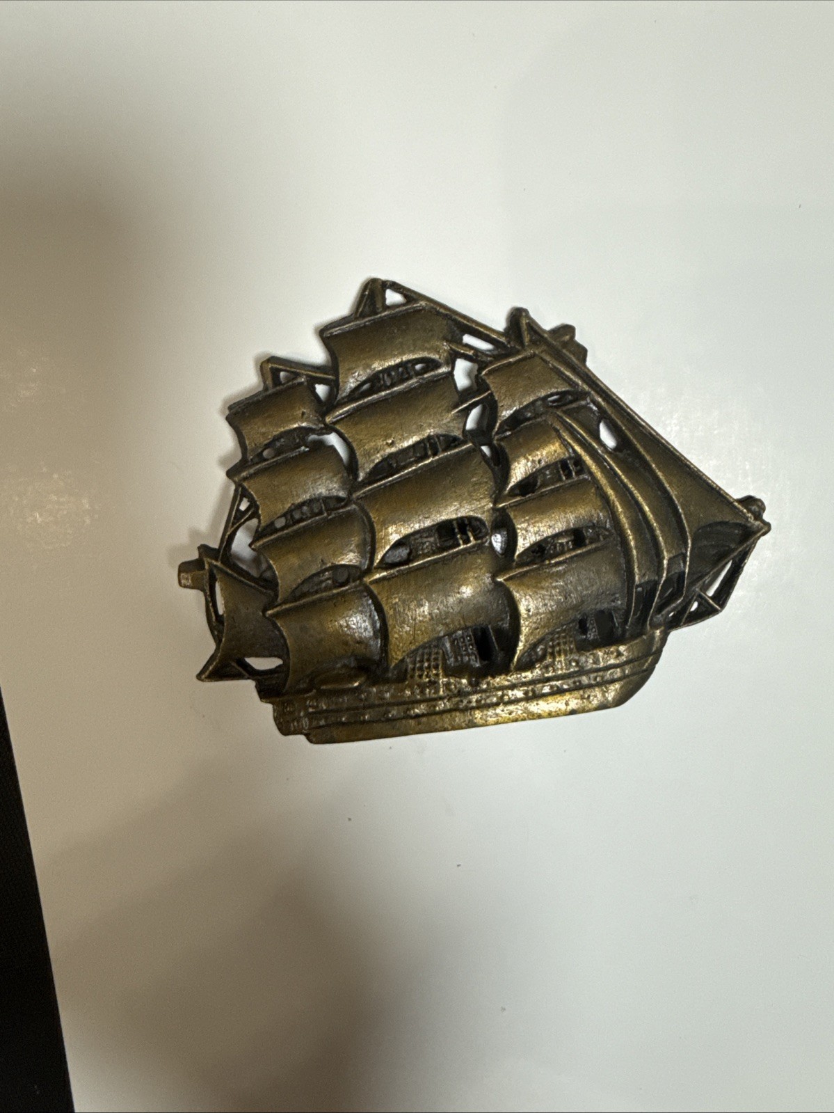 vintage 1970s belt buckle TALL SHIP sailing boat CLIPPER western BRASS cowboy