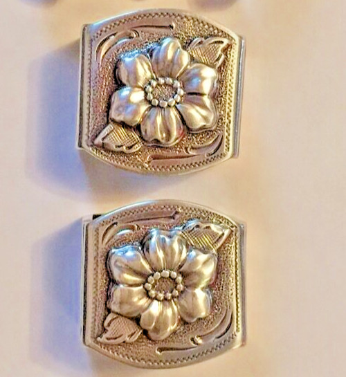 Western Rodeo Floral Silver Engraved 2 pieces Belt Keepers 1&Prime; Belt