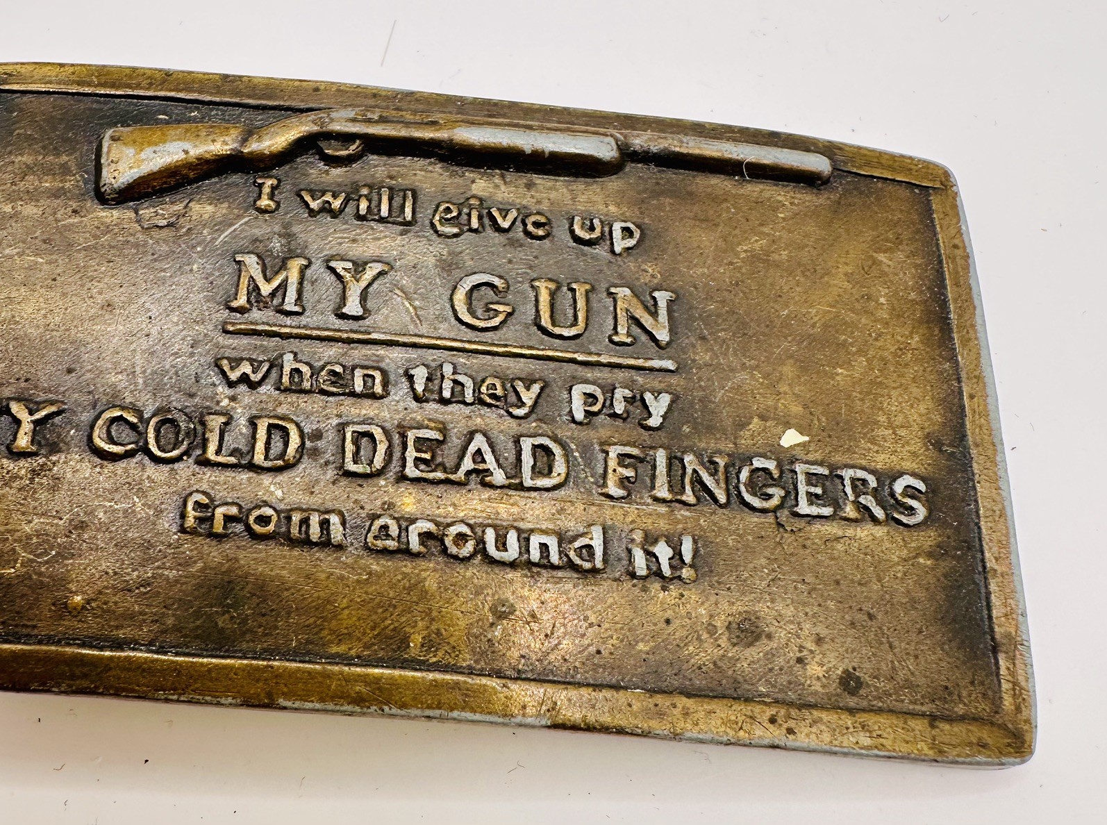 Vintage My Cold Dead Fingers Belt Buckle – 2nd Amendment Gun Rights Brass Tone