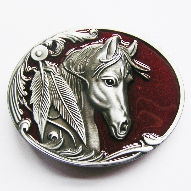 BRAND NEW HORSE RED FEATHER COWBOY WESTERN BELT BUCKLE