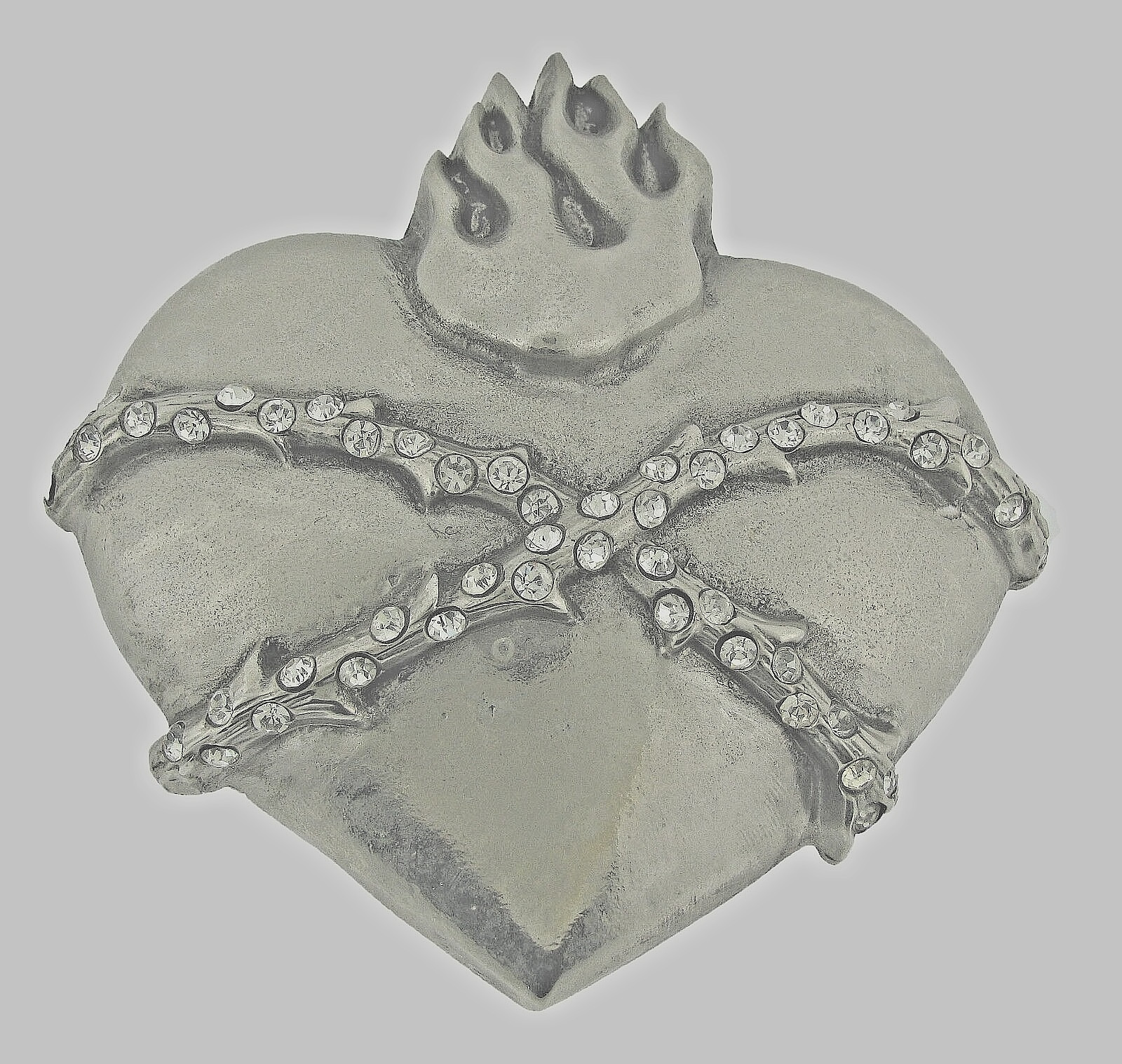 Heart Shaped Belt Buckles Sacred Heart Vintage Antiqued Gray Metal Men Western