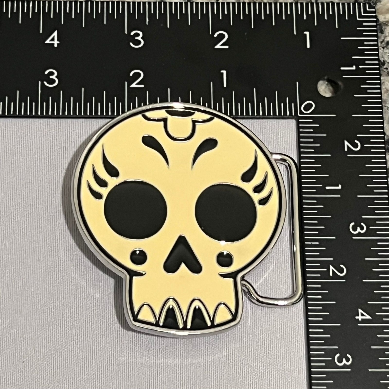 Skull Belt Buckle Metal Enamel Cream Black Sugar Skull Western Punk Unisex