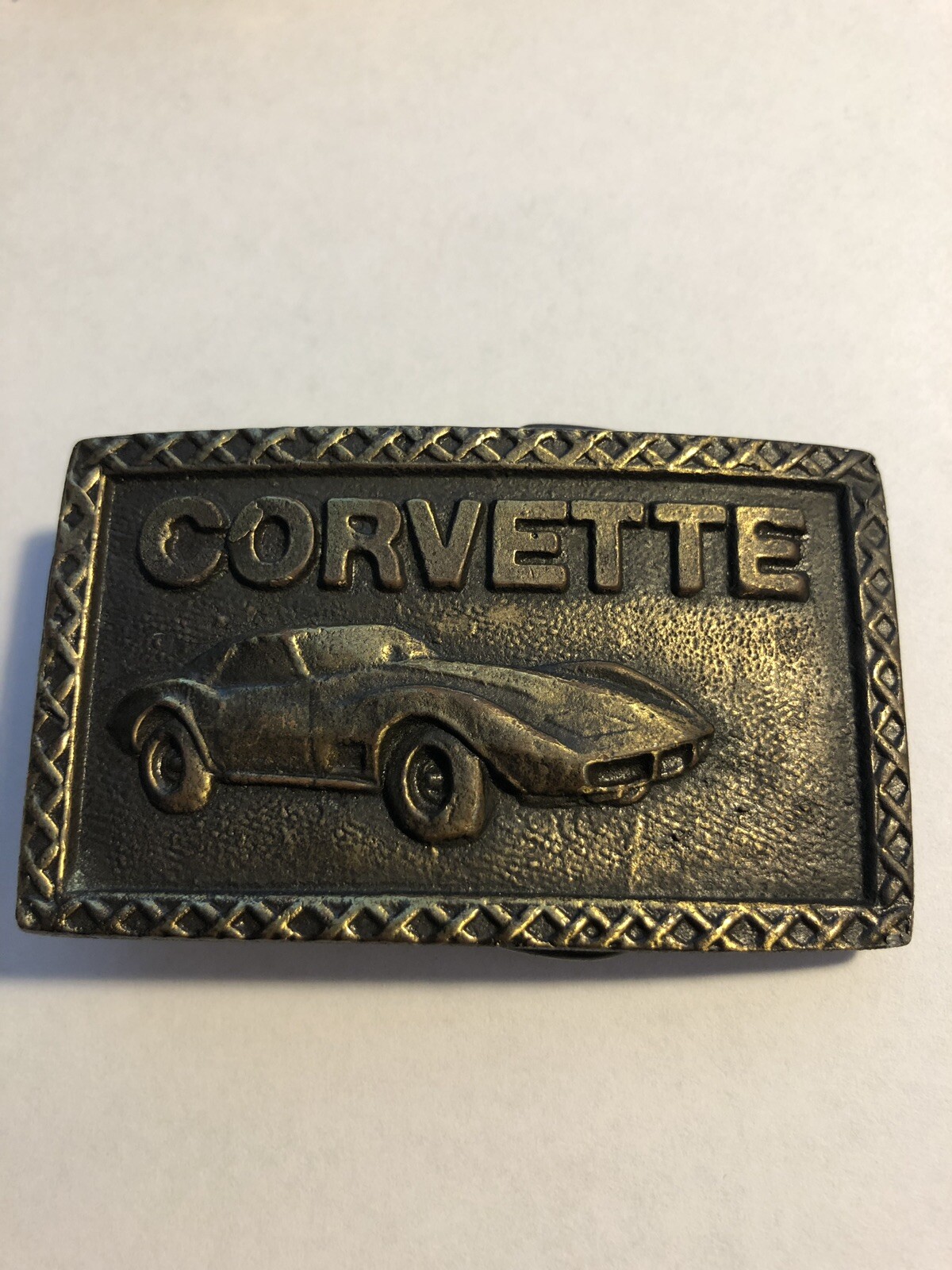 Vintage 1970&rsquo;s Solid Brass Chevy Corvette Belt Buckle