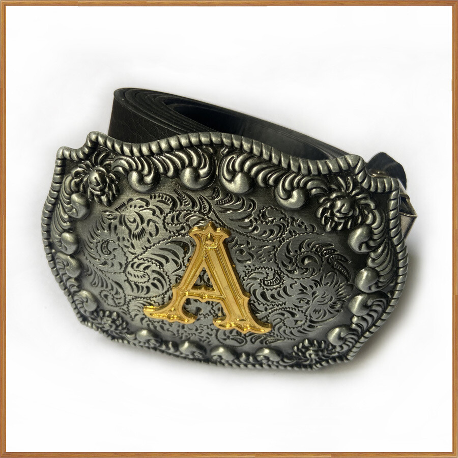 Zinc Alloy Letter Belt Buckle With 26 Letters Western Denim Pattern Belt Buckle