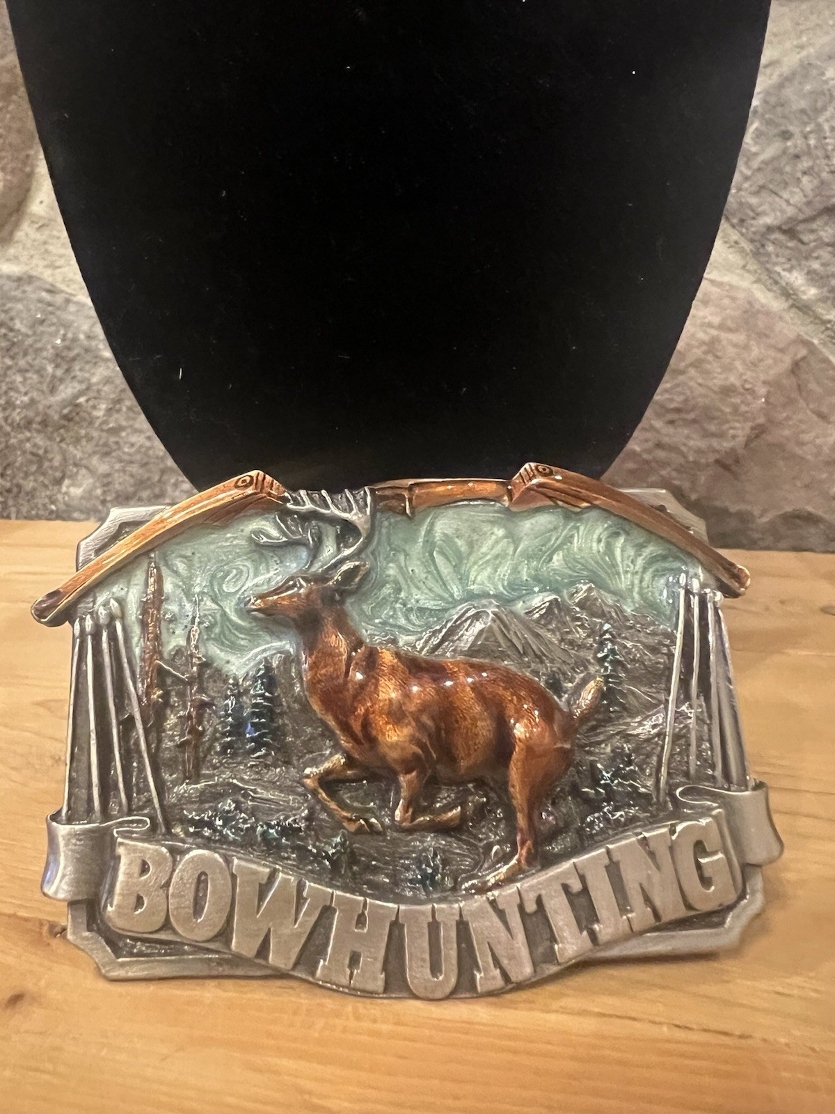 Bergamot Brass Works Bowhunting Deer Western Metal Belt Buckle Vintage Antique