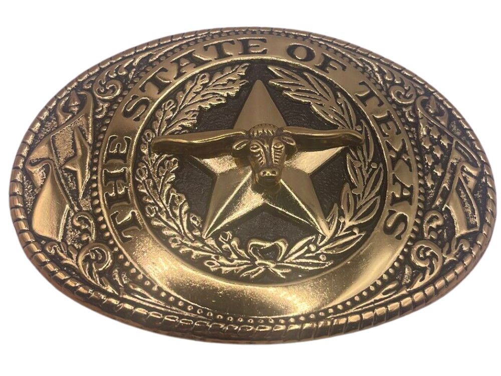 The State Texas Bull Star Gold Tone Belt Buckle Cowboy Rodeo Hebillas Vaqueras