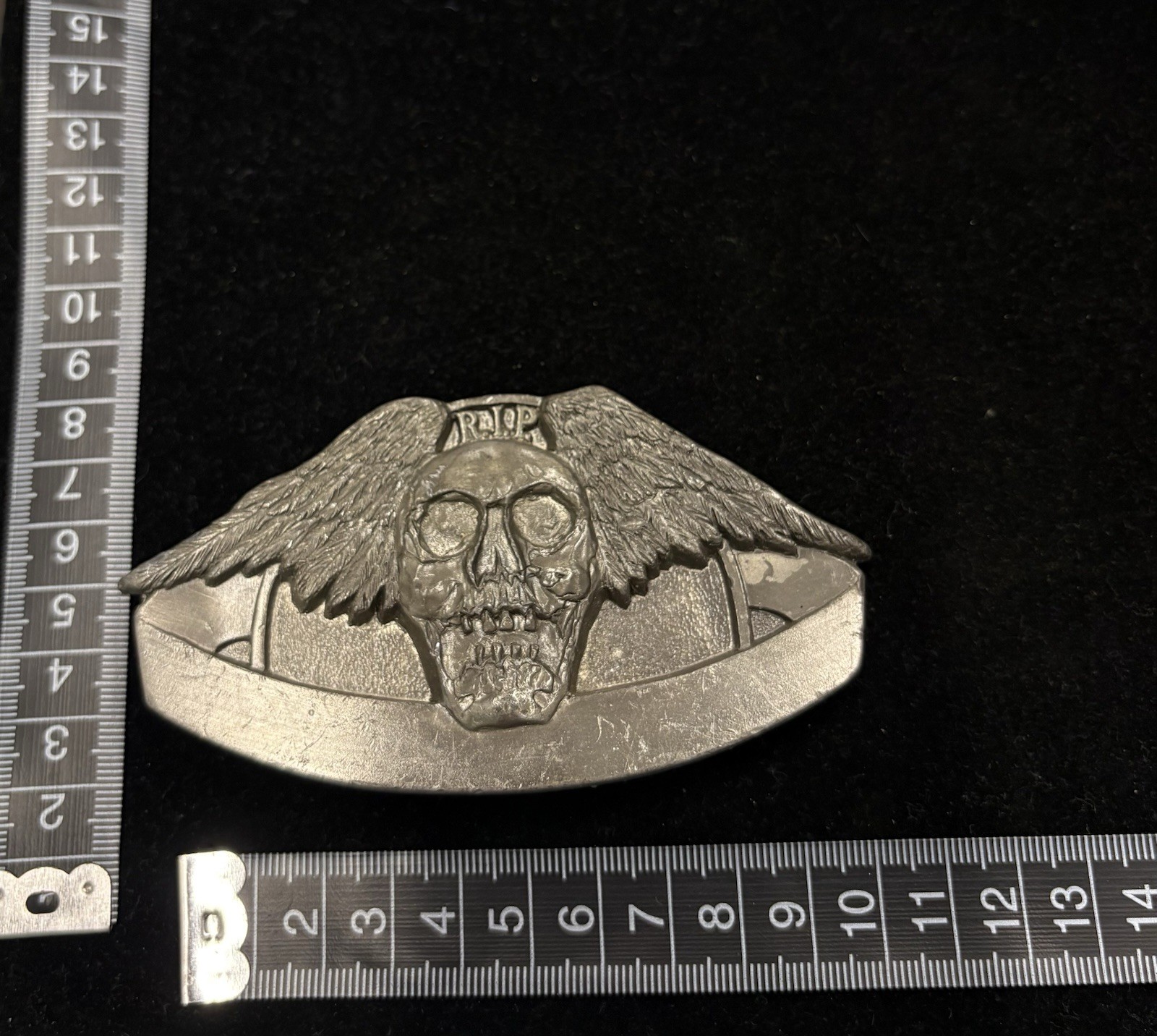 Vintage MBIC 3D “Outlaw” Winged skull pilot belt buckle RARE