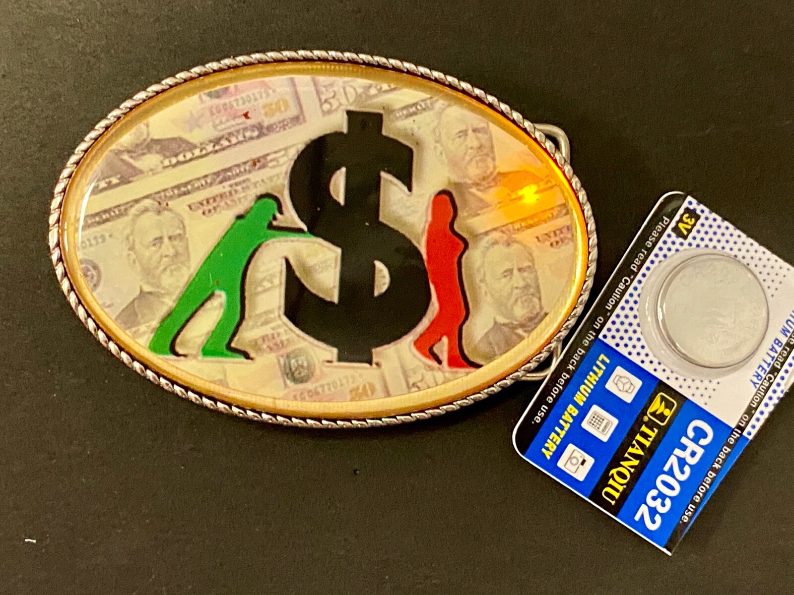 Led Dollar Sign Belt Buckle Attention Grabbing Lights! W/ Fresh Battery