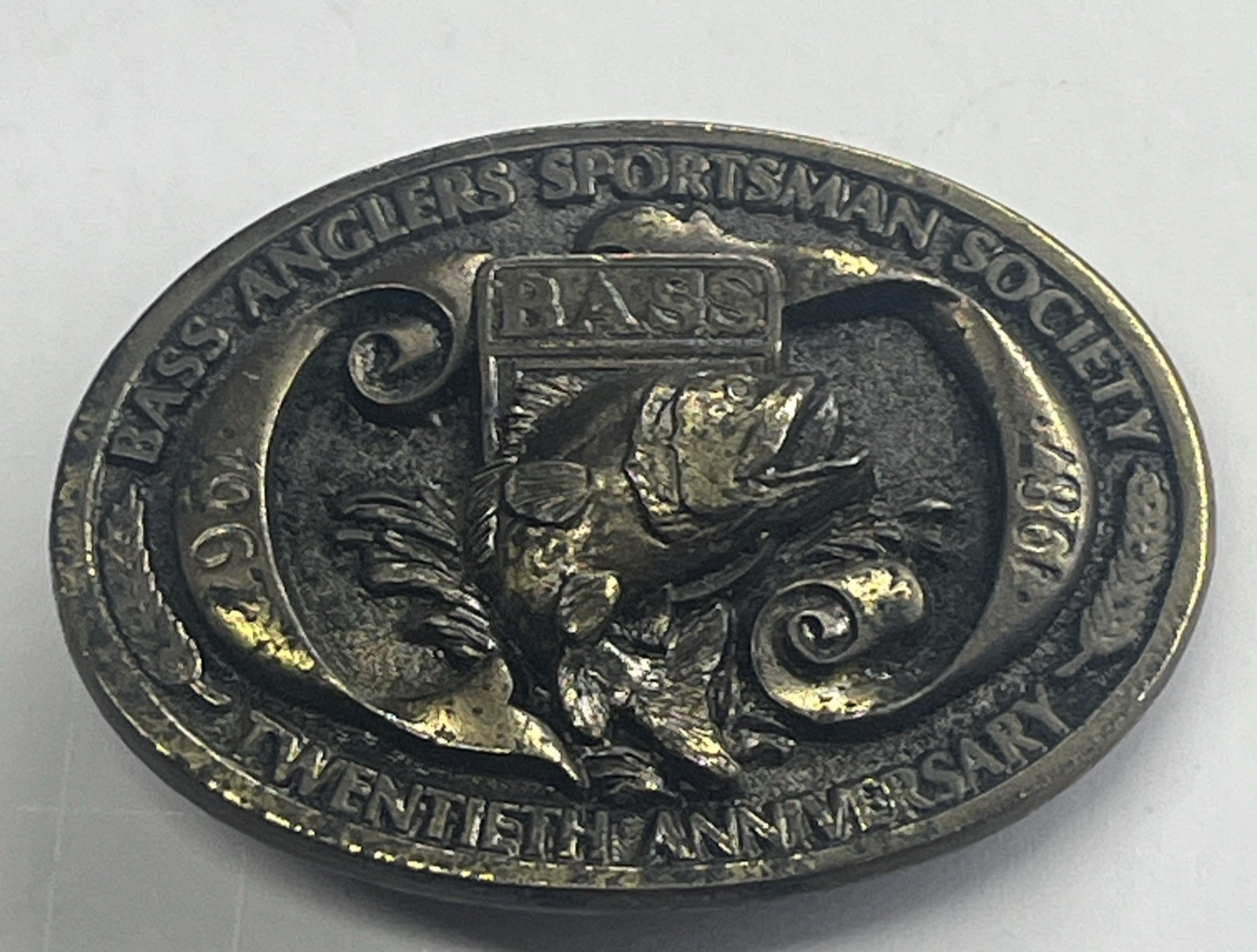 Vintage 1987 Bass Anglers Sportsman Society 20th Anniversary Belt Buckle USA Mad