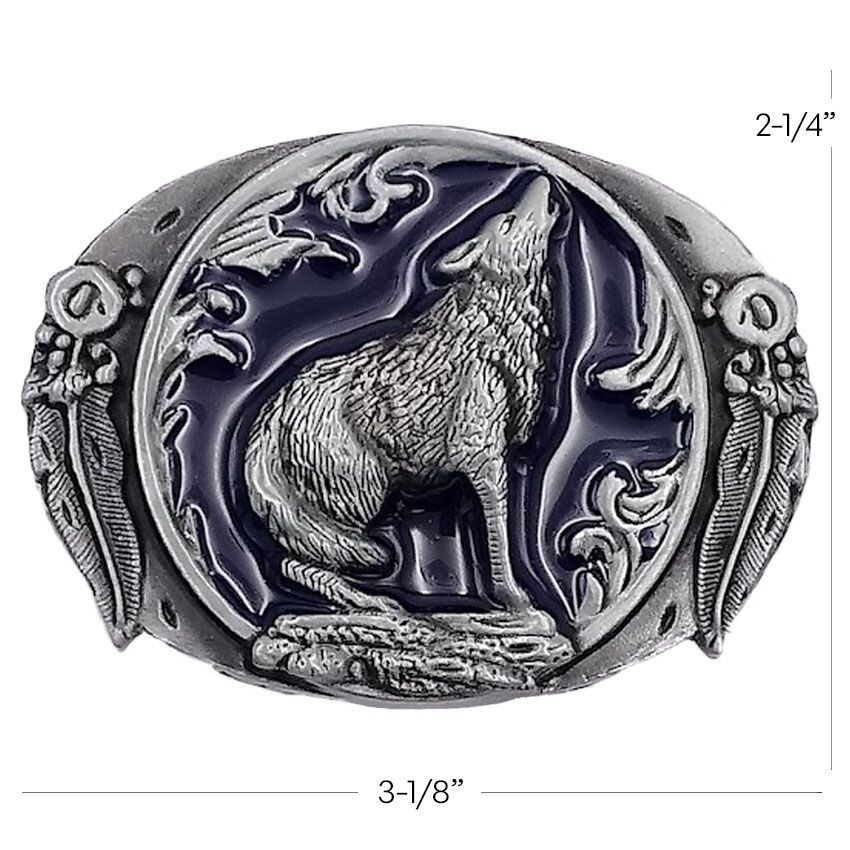Mens Wolf Howling Metal Belt Buckle Western Indian Design Eagle Feathers