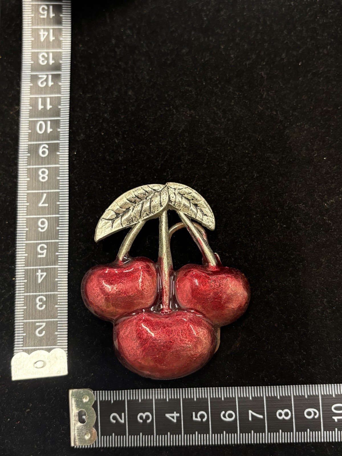 Vintage y2k trio cherries belt buckle silver tone finish and red detailing RARE