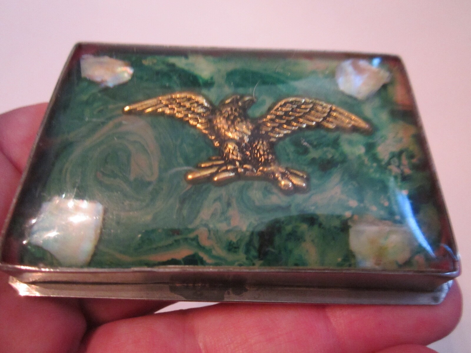 VINTAGE EAGLE WITH MOTHER OF PEARL STONES BELT BUCKLE – LUCITE – HEAVY – BBA-28