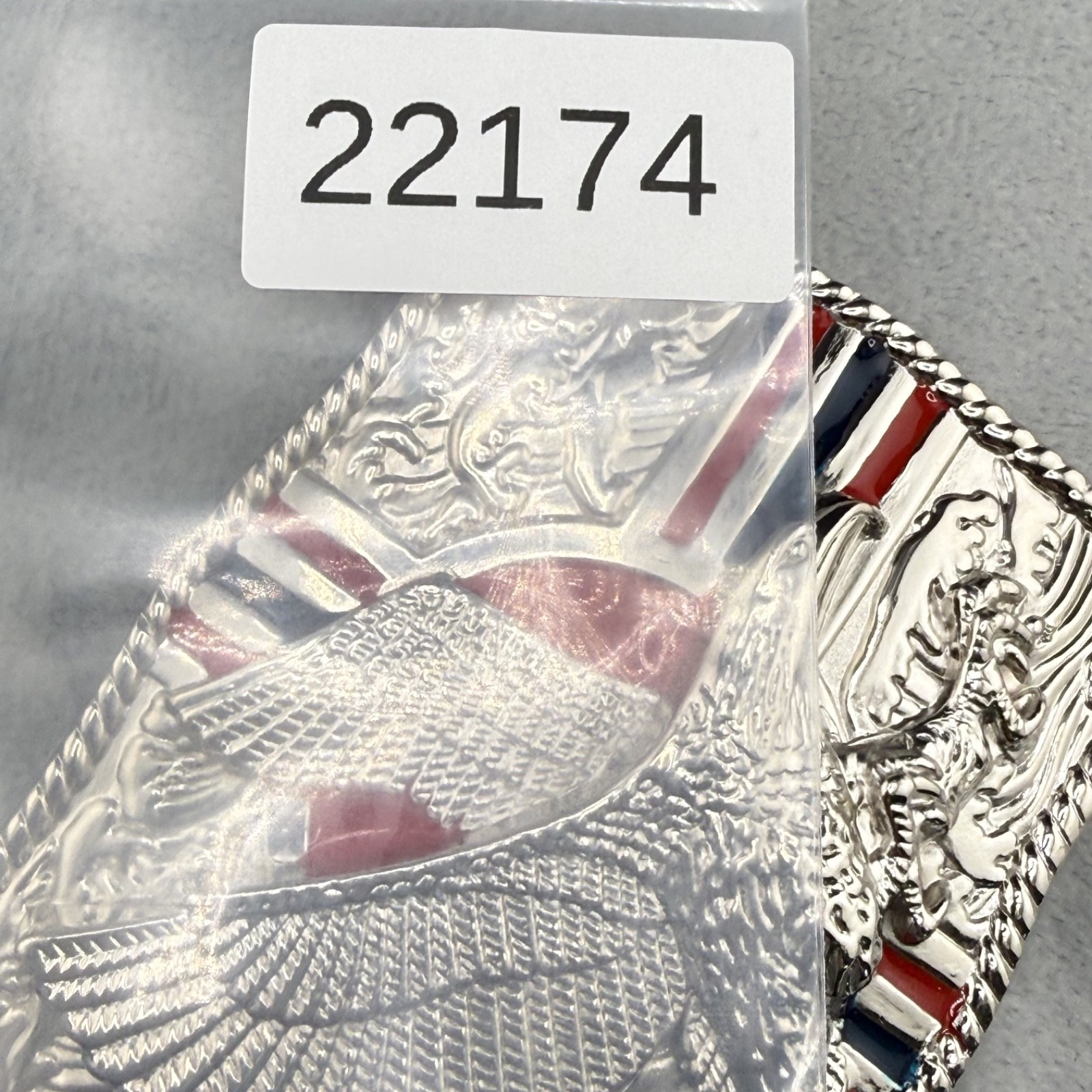 Vintage Buckle Silver Tone Eagle Hawk Enamel Patriotic
