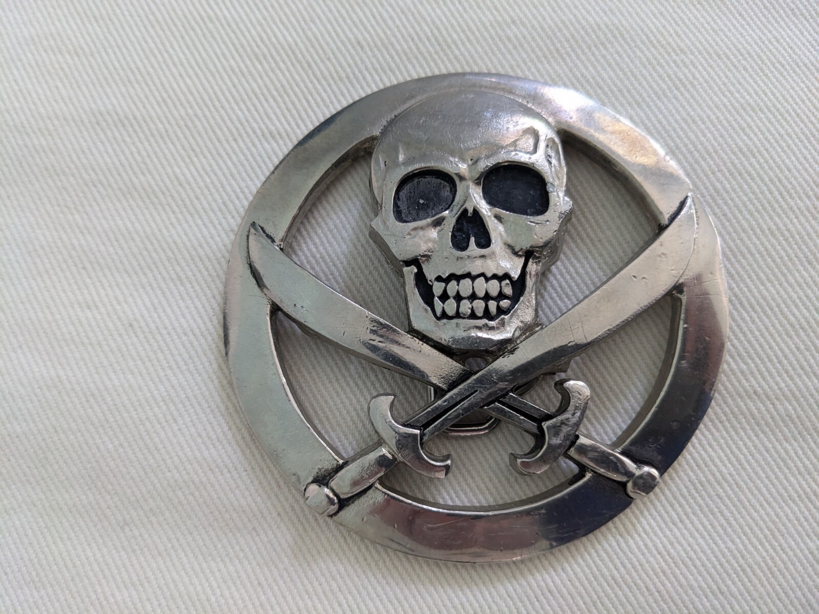 Silver Star Skull and Swords Belt Buckle Made in USA