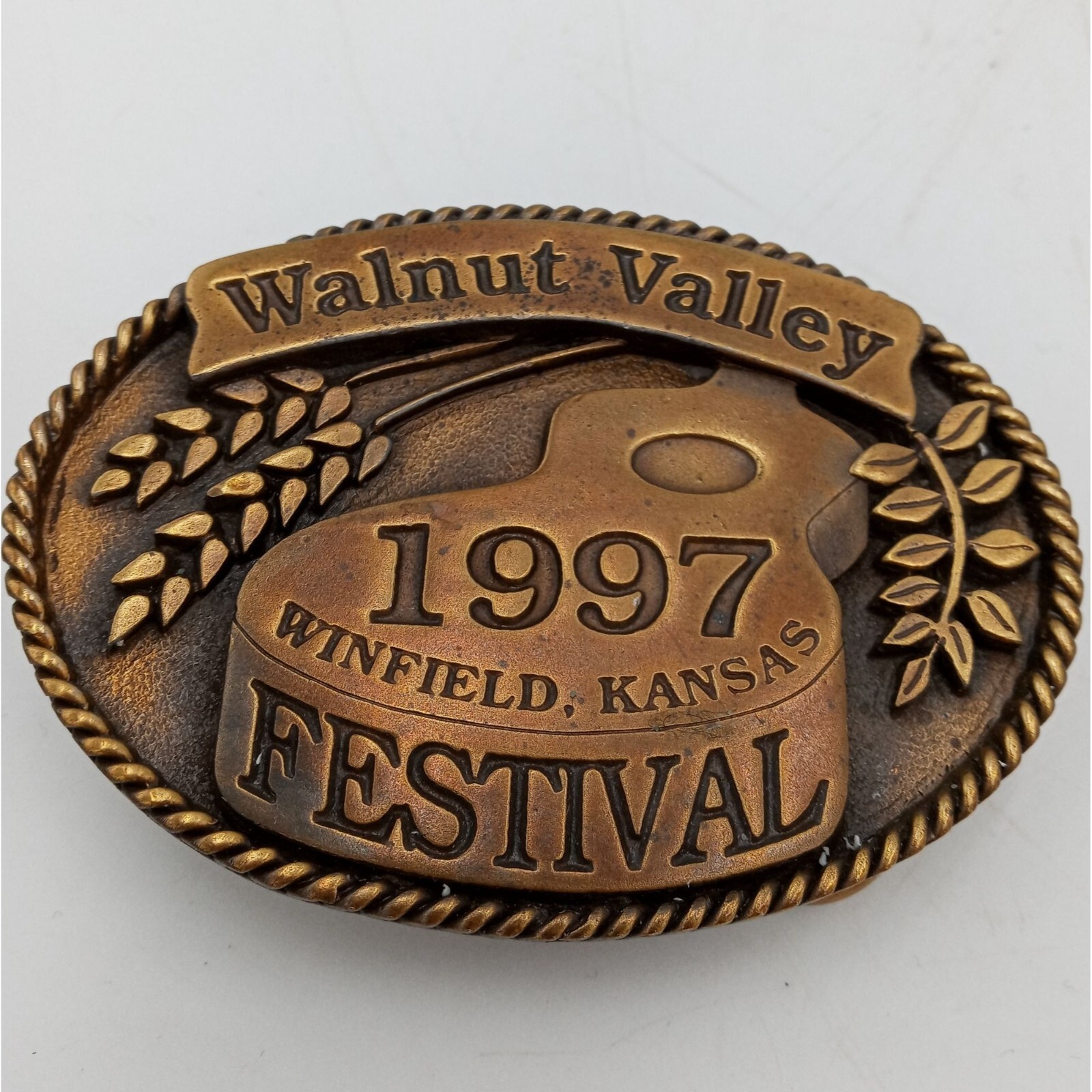 Guitar Belt Buckle 1997 Music Festival Bluegrass Walnut Valley Winfield KS Music
