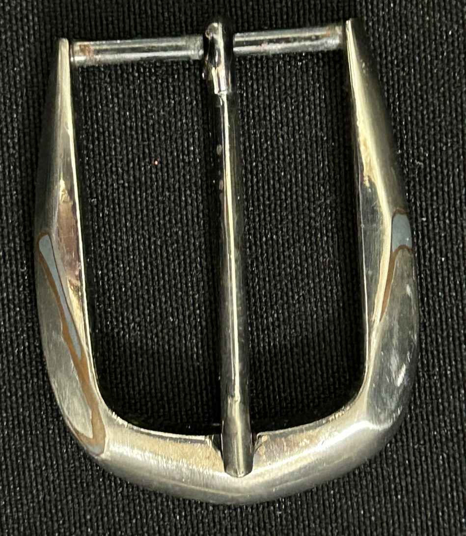 Silver With Copper Faceted Sides Mixed Metal Belt Buckle Vintage 2&Prime; W