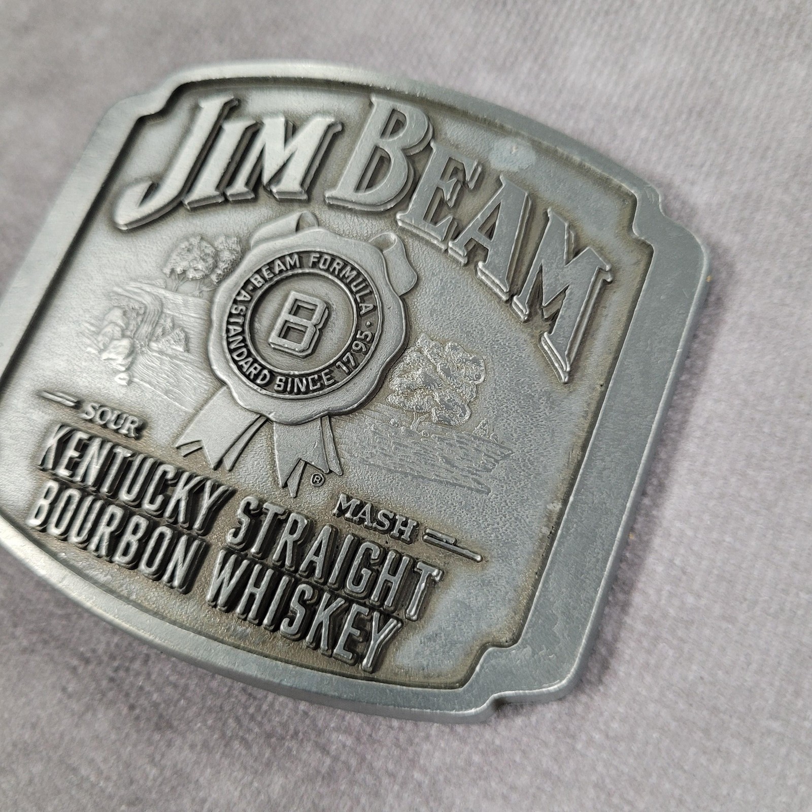 Jim Beam Belt Buckle Mens Silver Metal Kentucky Straight Bourbon Whiskey South