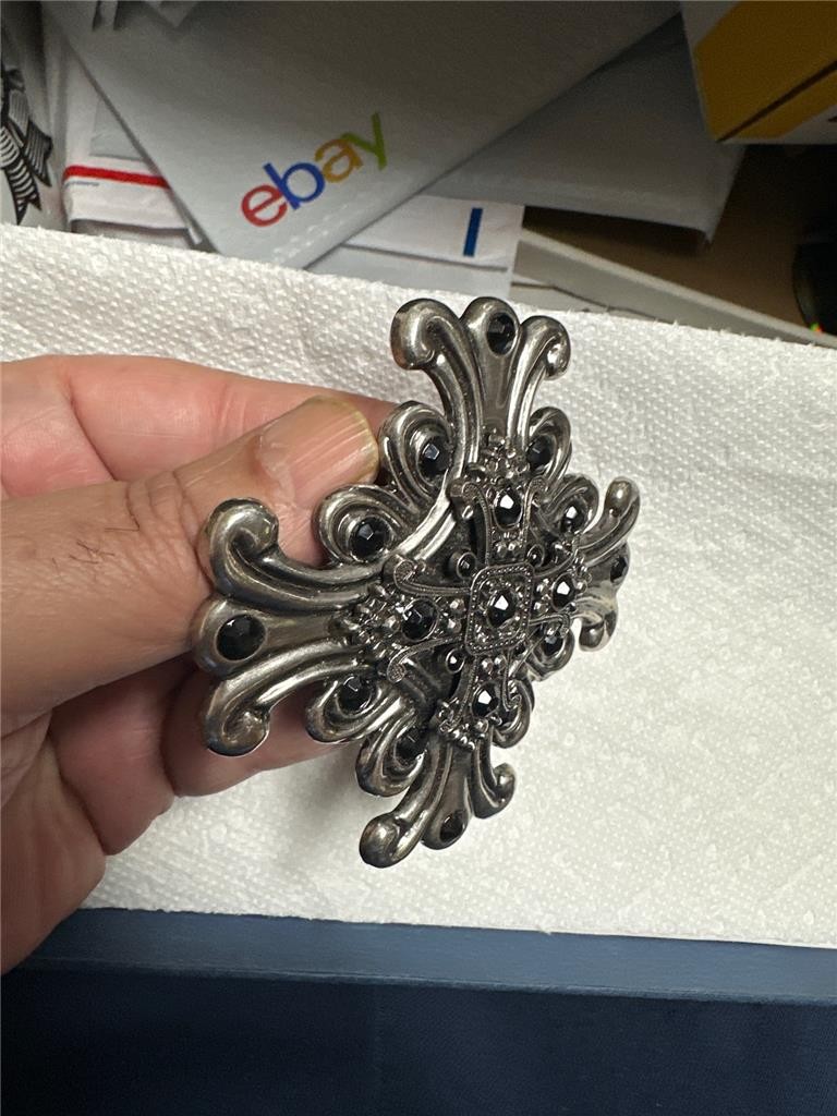 Vintage Unique Cross with Stones Belt Buckle As Is