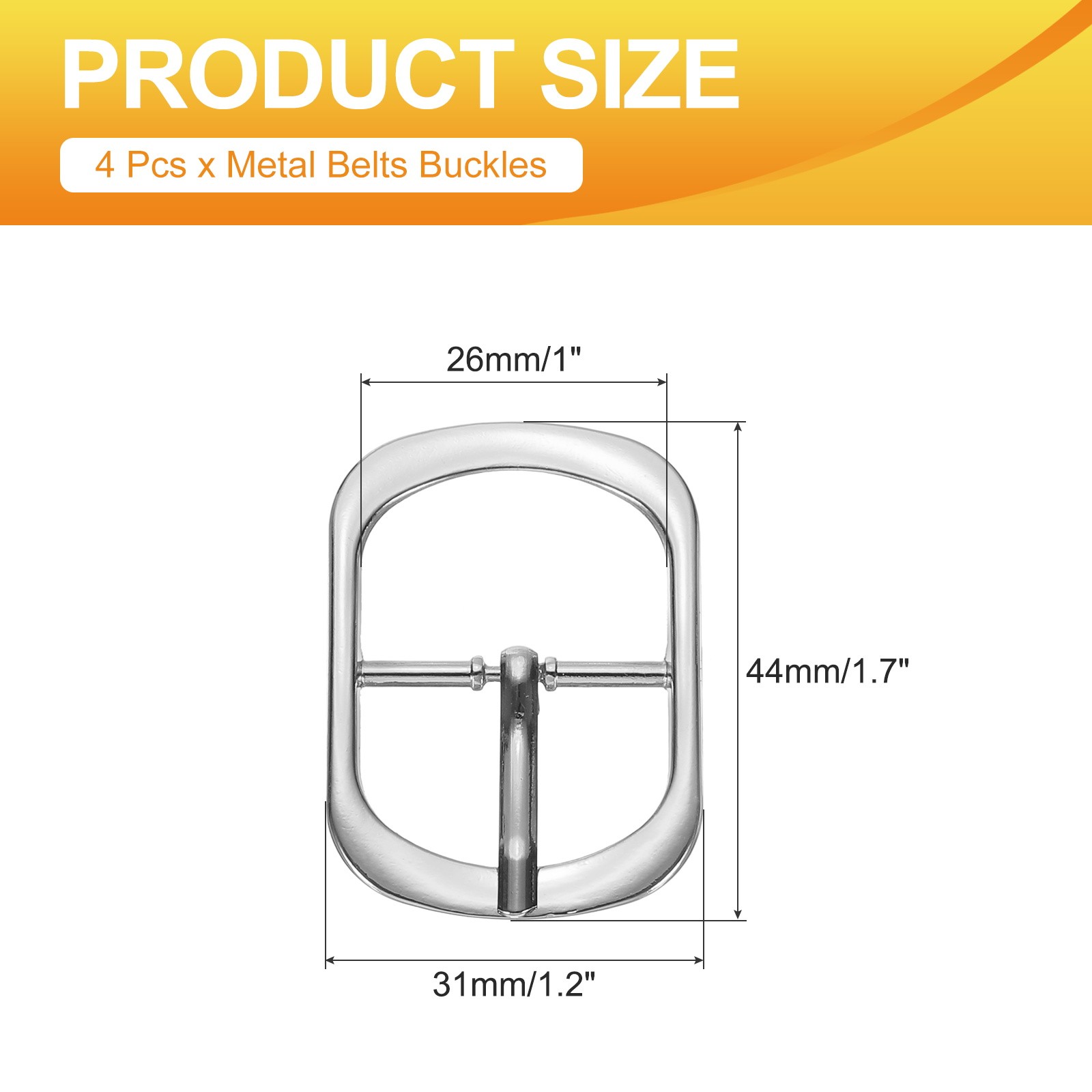 4 Pcs 1 Inch Single Prong Buckle Oval Center Bar Buckle, Silver Tone