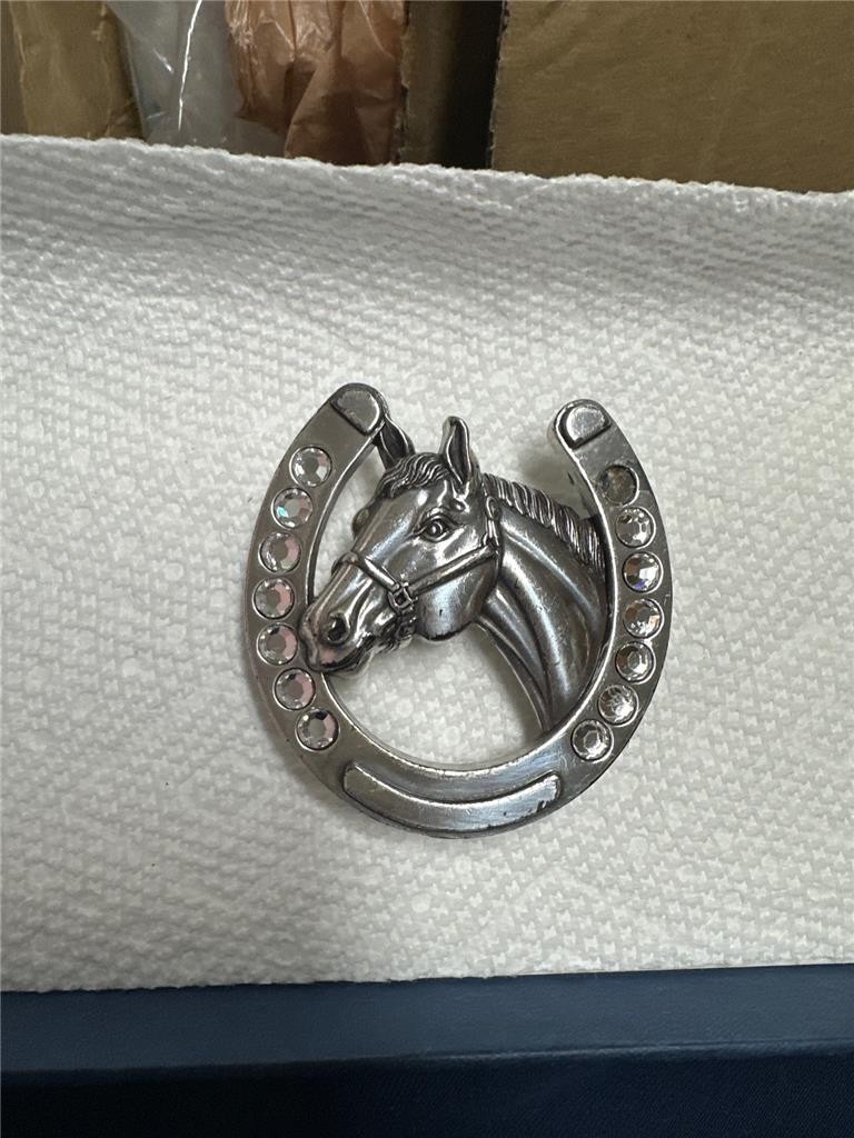 Vintage Nocona Horse Head inside HorseShoe Belt Buckle AS IS
