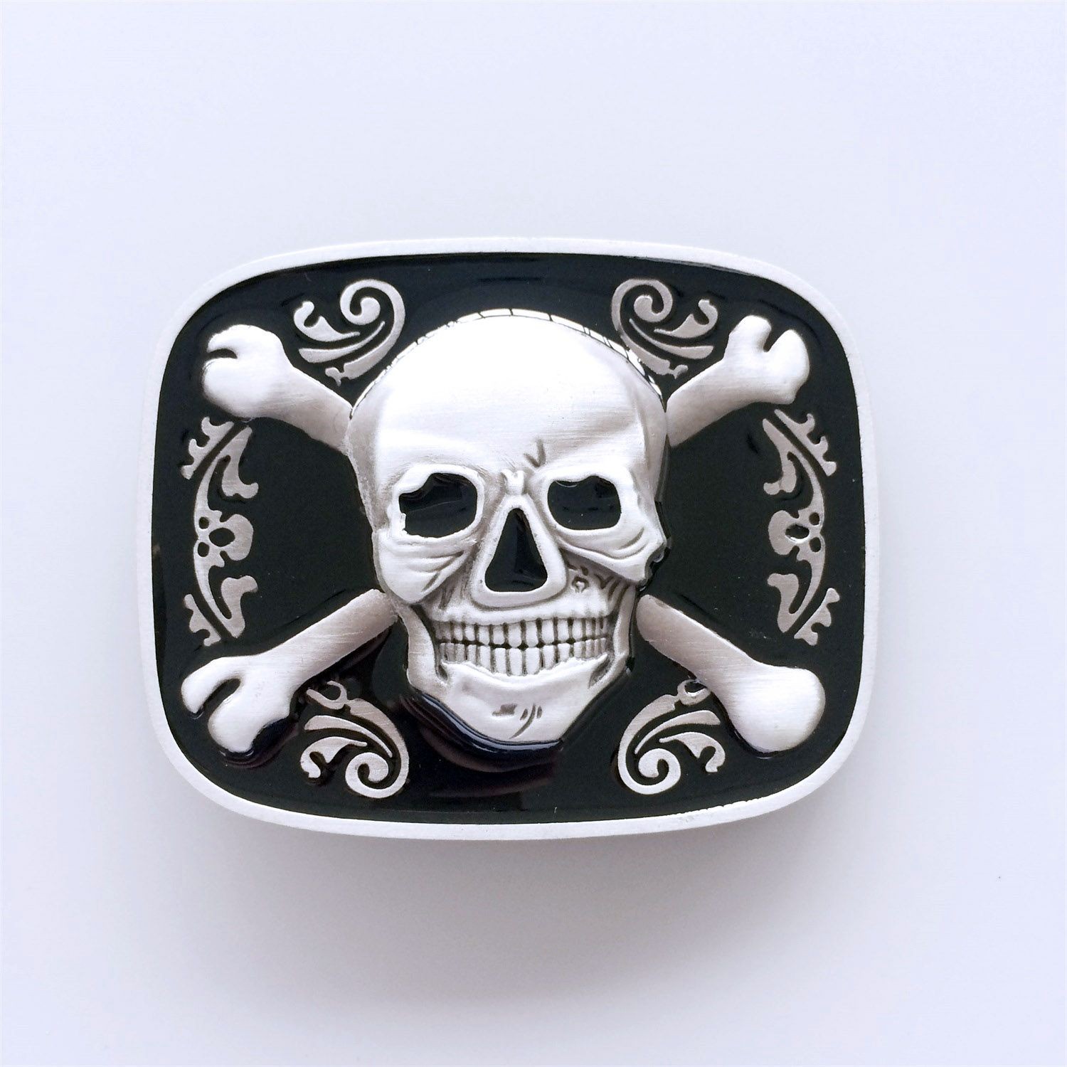 Pirate Skull Bones Beer Bottle Opener Black Metal Novelty Belt Buckle