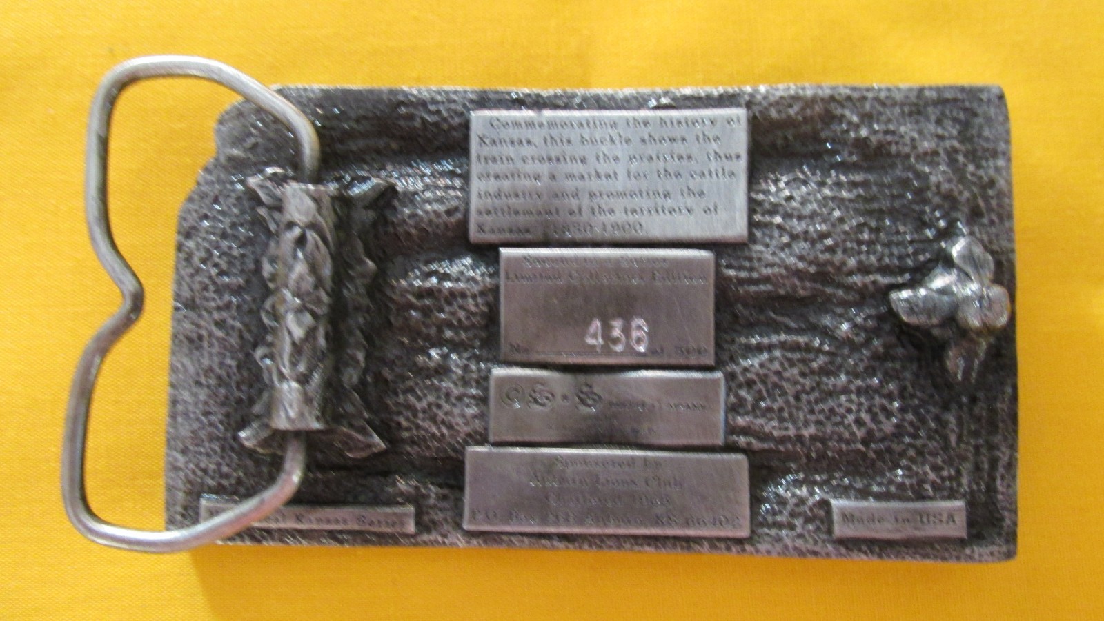 1984 Historical Kansas Pewter Belt Buckle Ltd Ed. 436/500